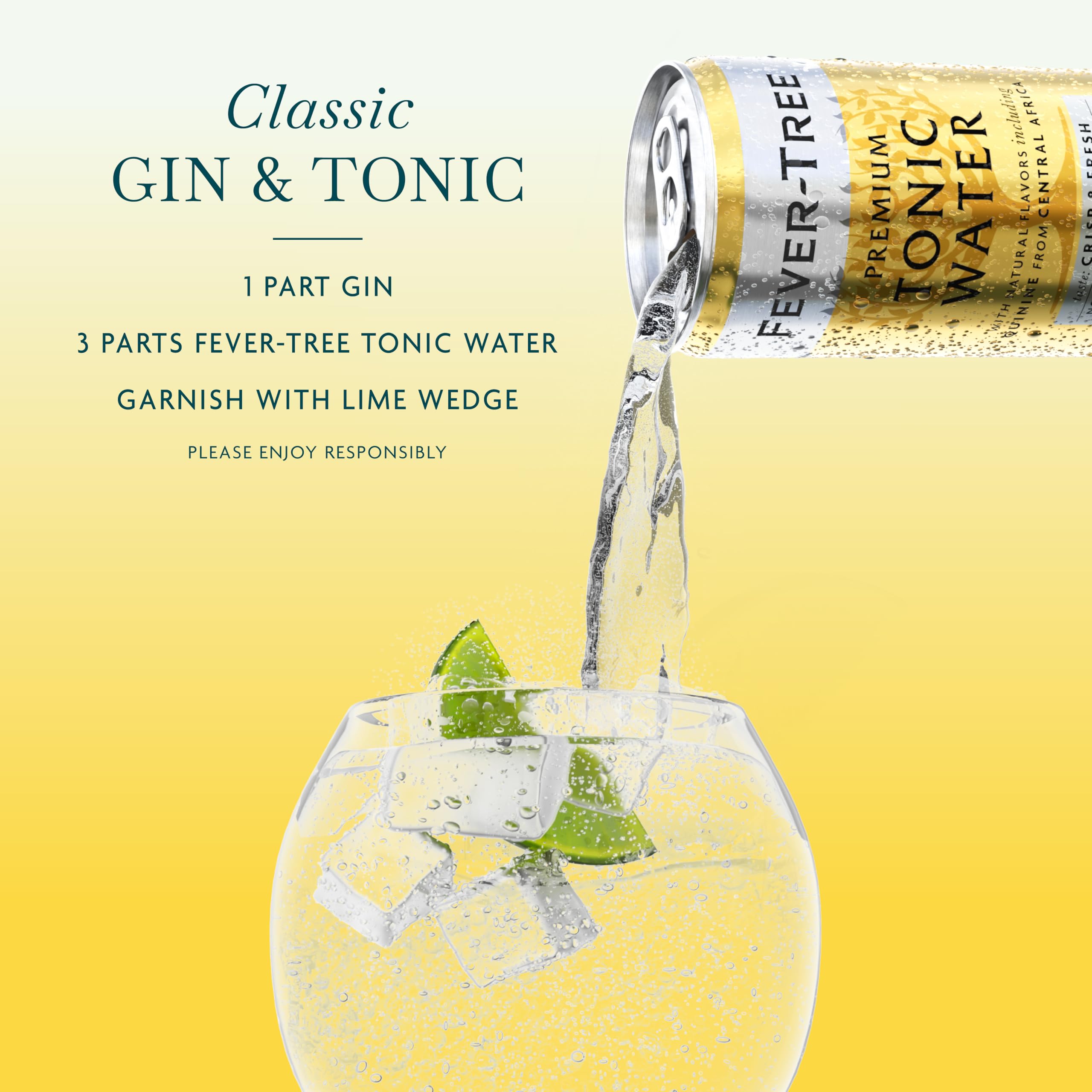 Fever Tree Tonic Water - Premium Quality Mixer - Refreshing Beverage for Cocktails & Mocktails. Naturally Sourced Ingredients, No Artificial Sweeteners or Colors - 150 ML Cans - Pack of 24
