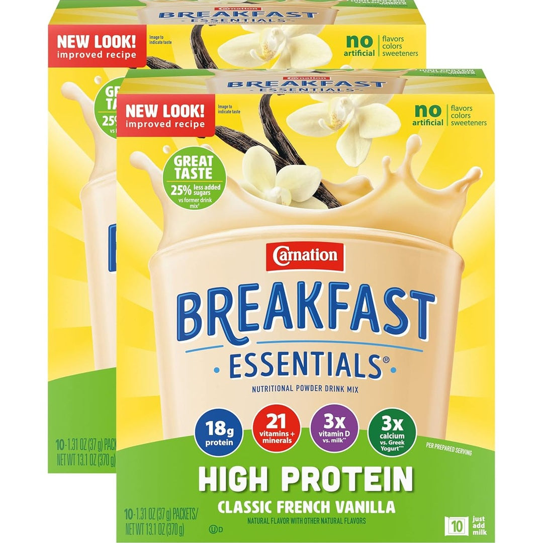 Carnation Breakfast Essentials High Protein Nutritional Powder Drink Mix Packets Vanilla, 13.1 Ounce (Pack of 2)