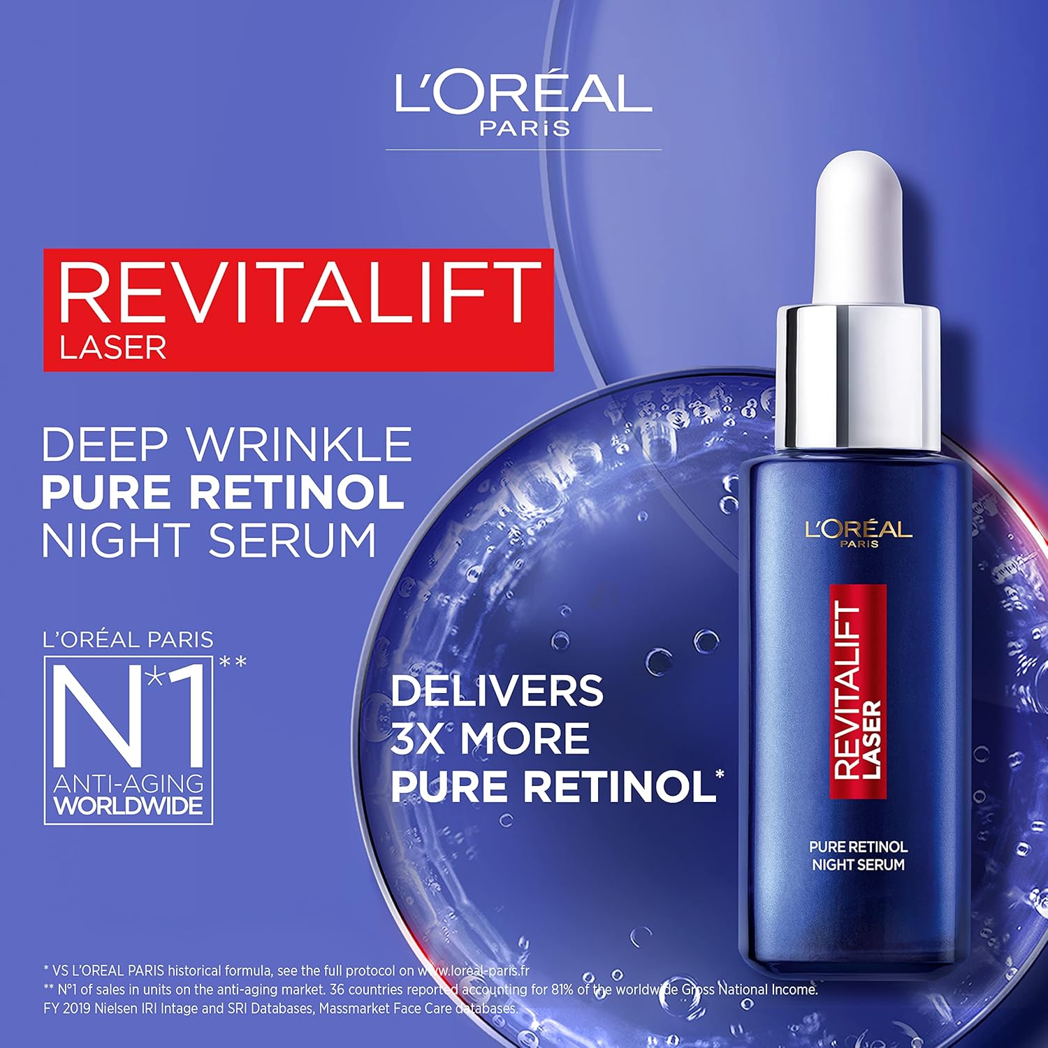 L’Oréal Paris Pure Retinol Night Serum, Revitalift Laser Face Serum, Deep Anti-Wrinkle Serum [30ml]