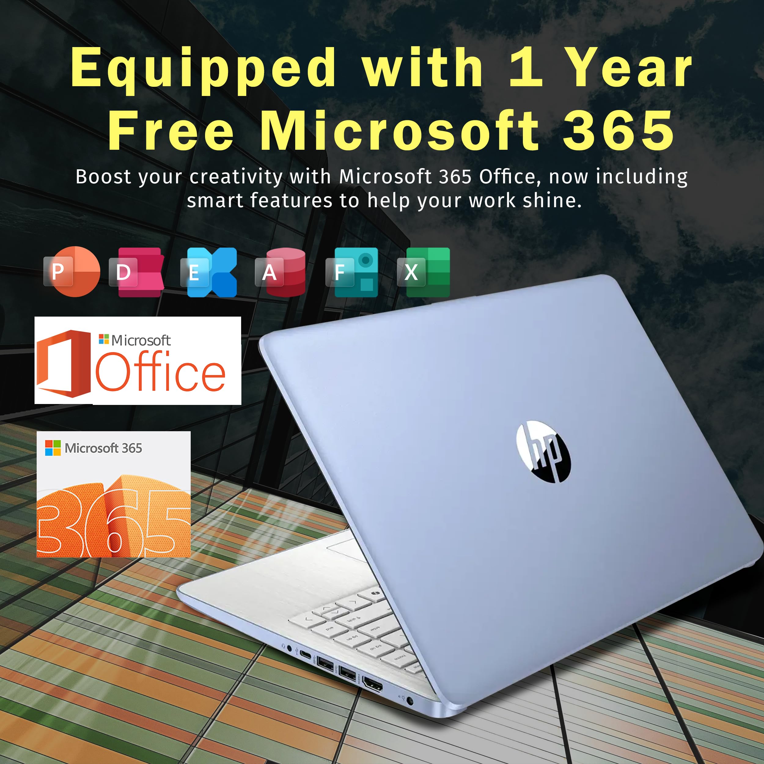 HP Stream 14" HD BrightView Laptop, Intel Celeron N4120, 16GB RAM, 288GB Storage (128GB UFS + 160GB Docking Station Set), Intel UHD Graphics, 720p Webcam, Wi-Fi, 1 Year Office 365, Win 11S, Silver