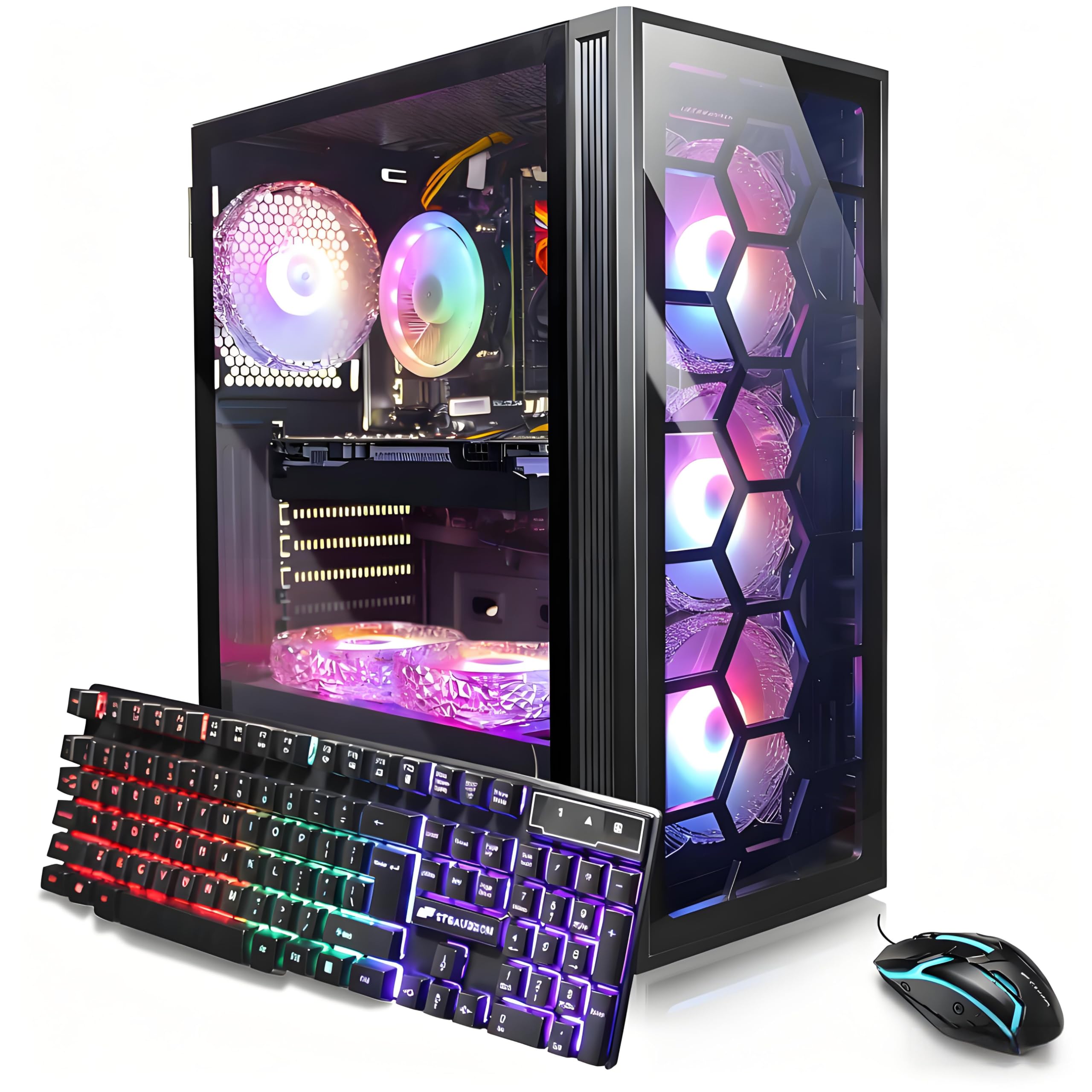 STGAubron Prebuilt Gaming PC Desktop, Radeon RX 550 4G, Intel Core i5 up to 3.6GHz, 16G RAM, 512G SSD, WiFi 6, BT 5.0, RGB Fan x2, Windows 11 Home