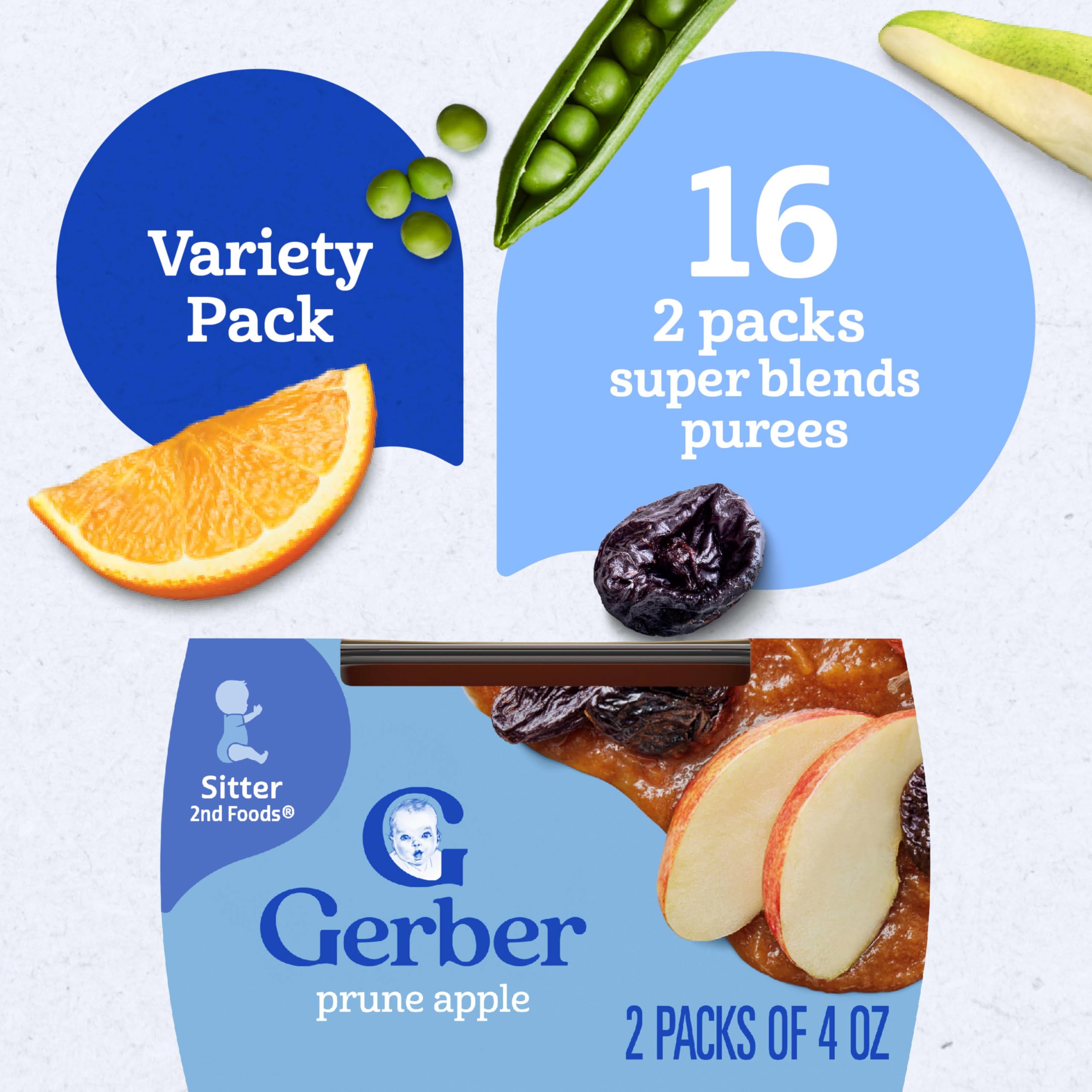 Gerber Stage 2 Baby Food, Nourishing Blends Tubs, Meat Meals Powerblend, Baby Puree, Variety Pack, 32PK