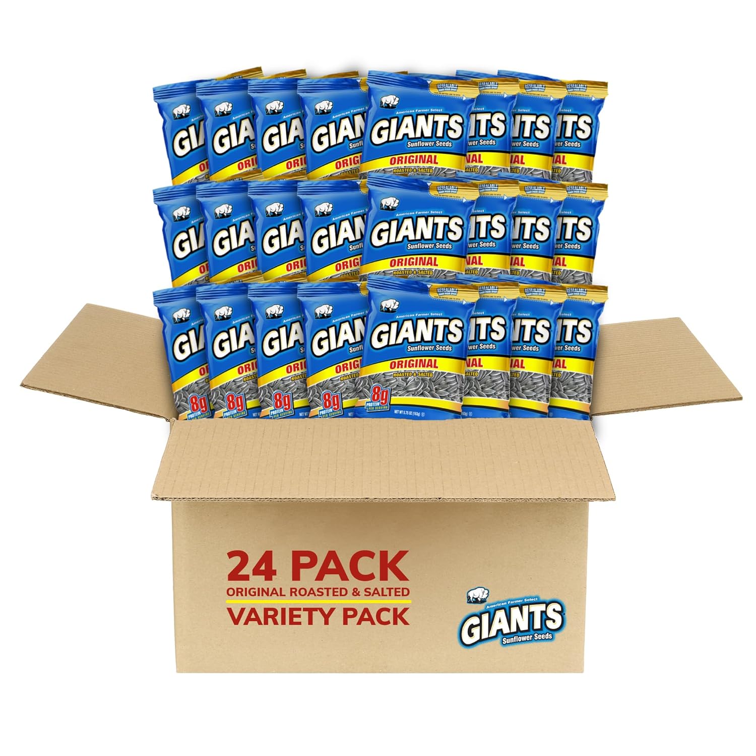 GIANTS Original Sunflower Seeds - Sunflower Seeds to Eat, Sunflower Seeds Bulk, Lightly Salted Sunflower Seeds for Eating, High Protein Snack - 5.75 oz Resealable Bags (Case of 12)