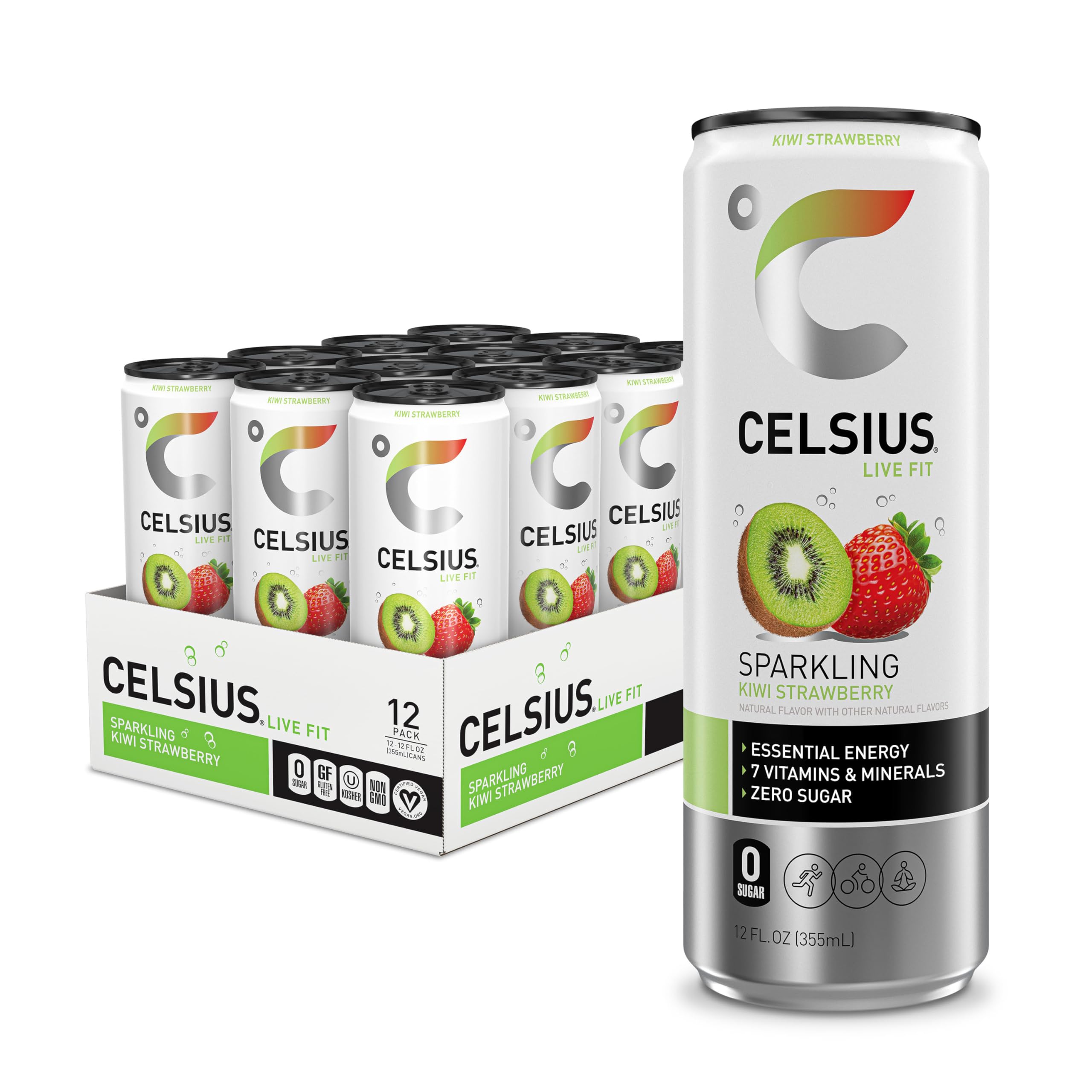 CELSIUS Sparkling Kiwi Guava, Functional Essential Energy Drink 12 Fl Oz (Pack of 12)