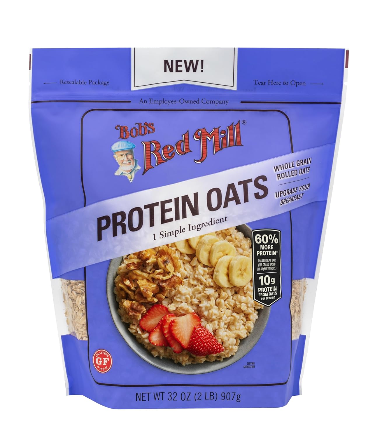 Bob's Red Mill Gluten Free Protein Oats, 32oz (Pack of 4) - 10g Protein/Serving, Non GMO, Whole Grain, Vegan, Kosher