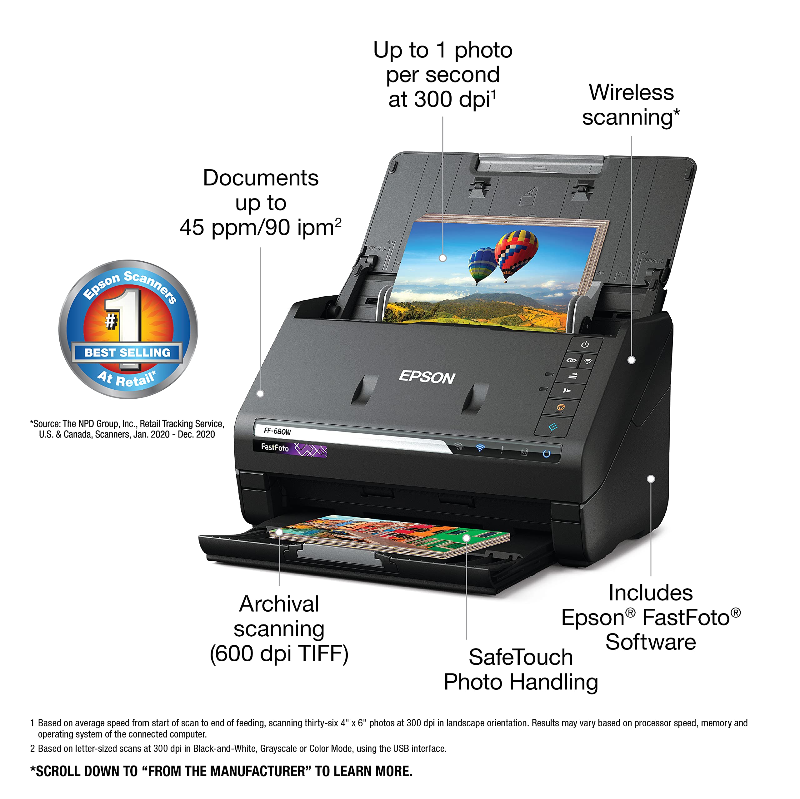 Epson FastFoto FF-680W Wireless High-Speed Duplex Photo and Document Scanner and System with USB Connect and Mobile Scanning