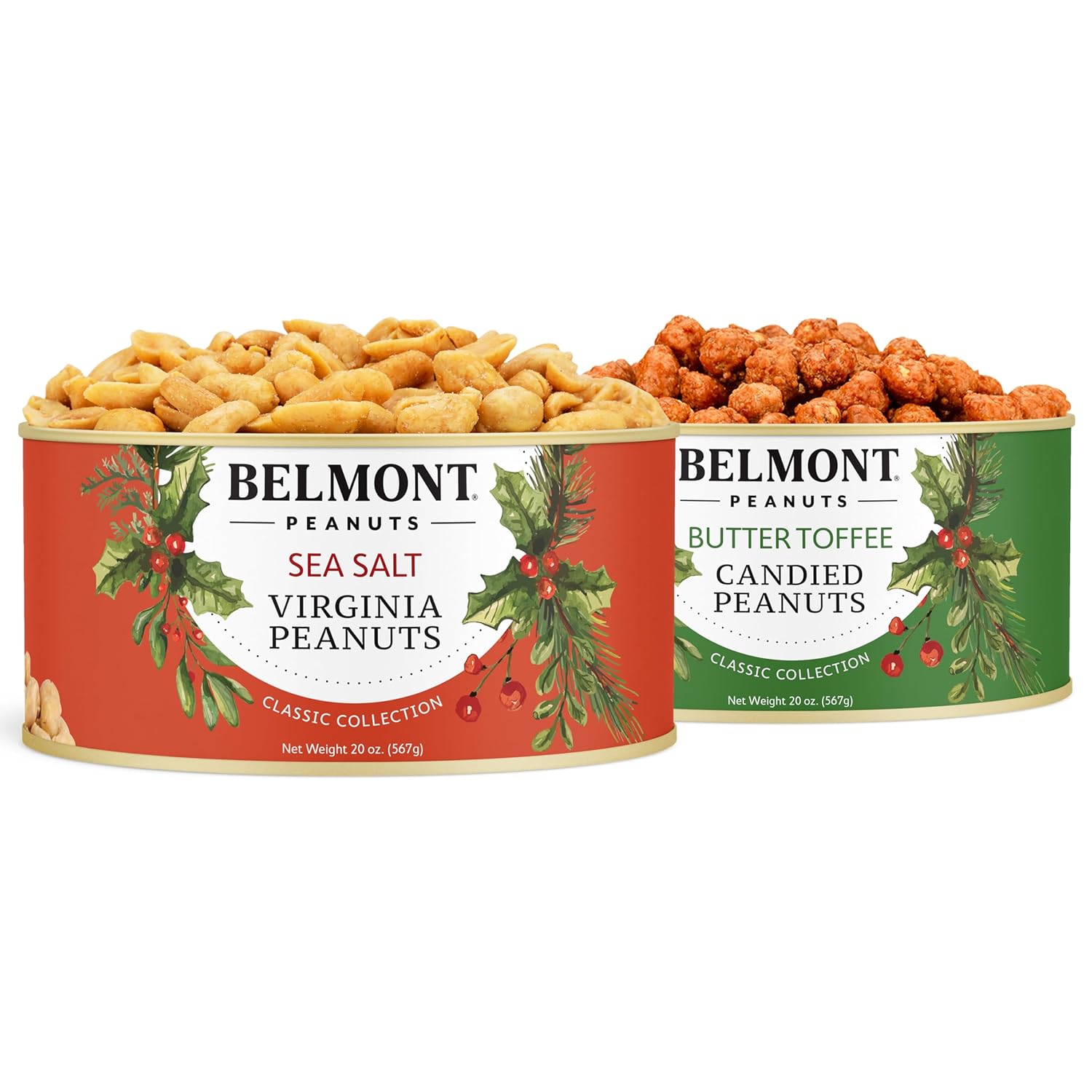 Belmont Peanuts Gourmet Sea-Salted Virginia Peanuts, 20 oz (1 Pack) – Only 3 Simple Ingredients, No Preservatives, 7g Protein – A Premium, Salty, Crunchy, Hand Seasoned Snack