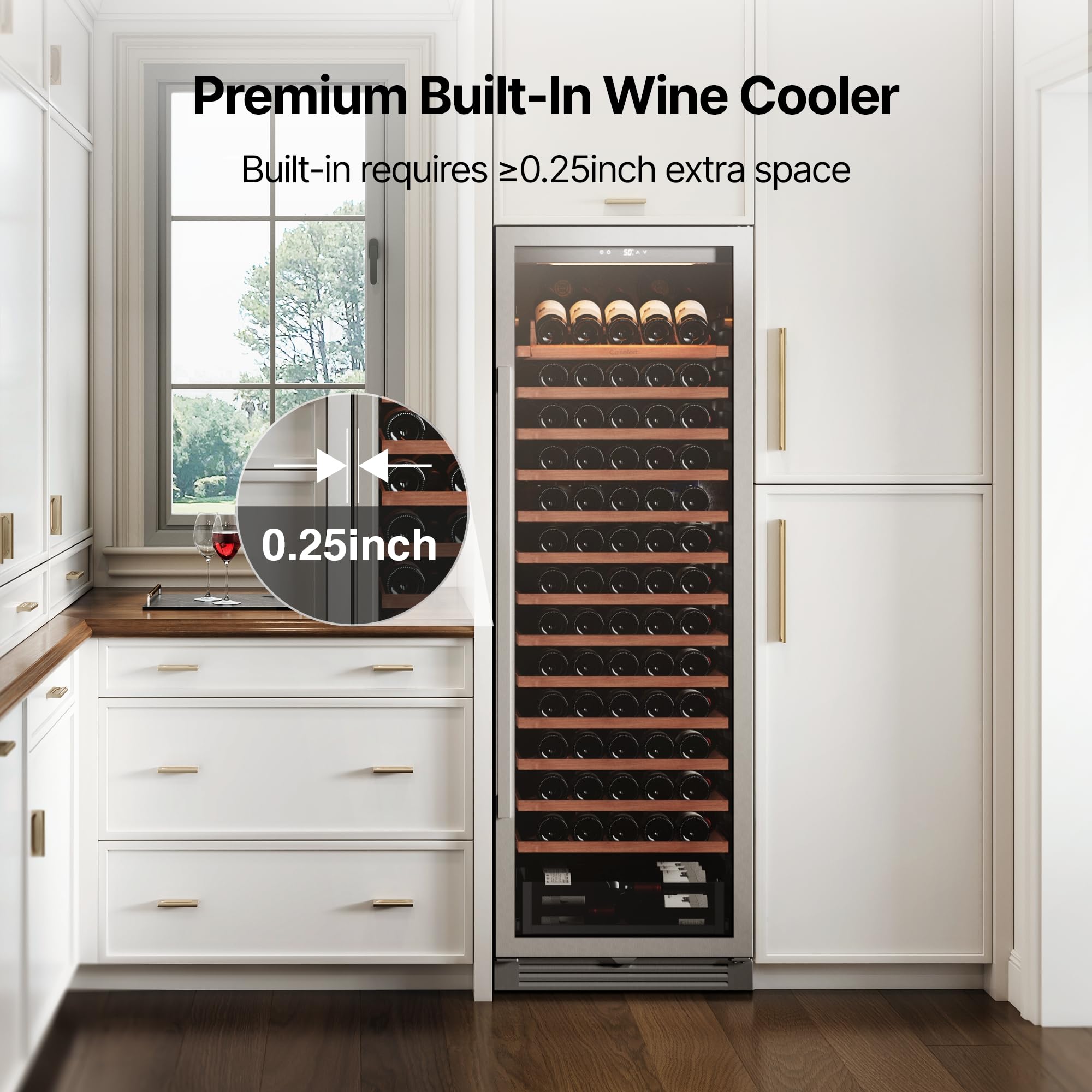Ca'Lefort 15 Inch Wine Fridge, 33 Bottle Wine Cooler Refrigerator, 40-65°F Wine Refrigerator Glass Door, 3 LED Wine Fridge, Built-in or Freestanding Fridge for Home/Bar/Kitchen (3.0 cu.ft)