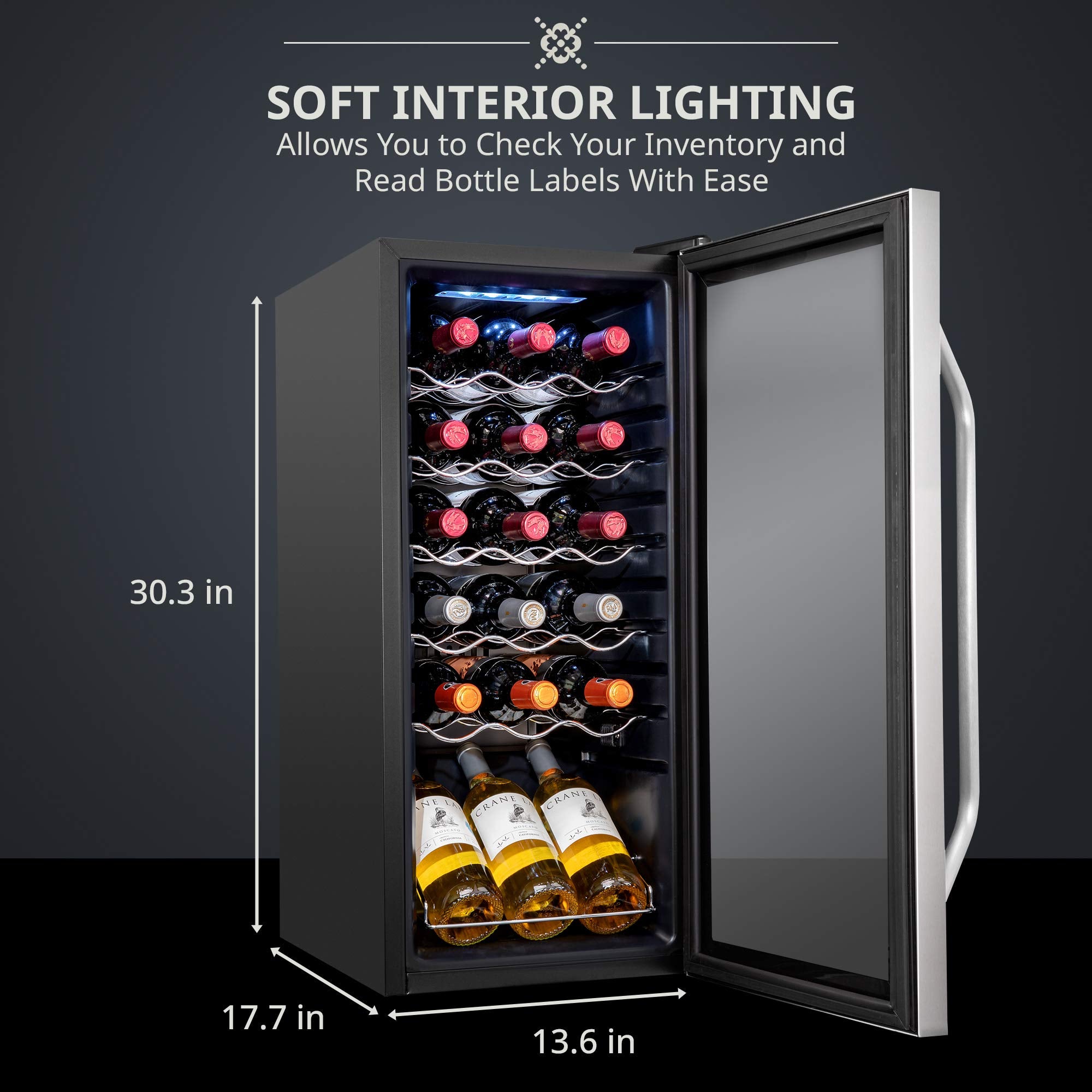 Ivation 18 Bottle Compressor Wine Cooler Refrigerator w/Lock, Large Freestanding Wine Cellar For Red, White, Champagne or Sparkling Wine, 41f-64f Digital Temperature Control Fridge Glass Door Black