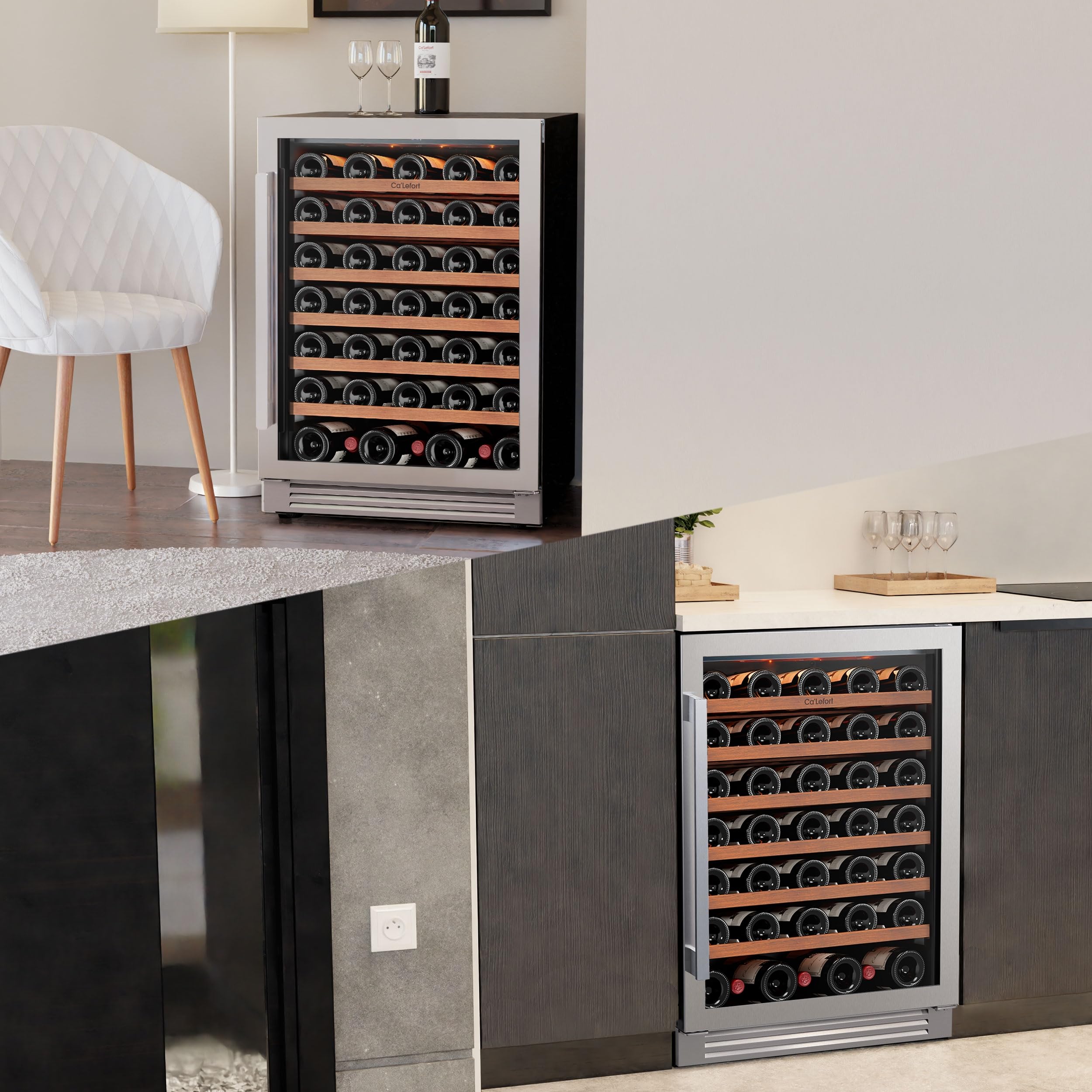 Ca'Lefort 15 Inch Wine Fridge, 33 Bottle Wine Cooler Refrigerator, 40-65°F Wine Refrigerator Glass Door, 3 LED Wine Fridge, Built-in or Freestanding Fridge for Home/Bar/Kitchen (3.0 cu.ft)