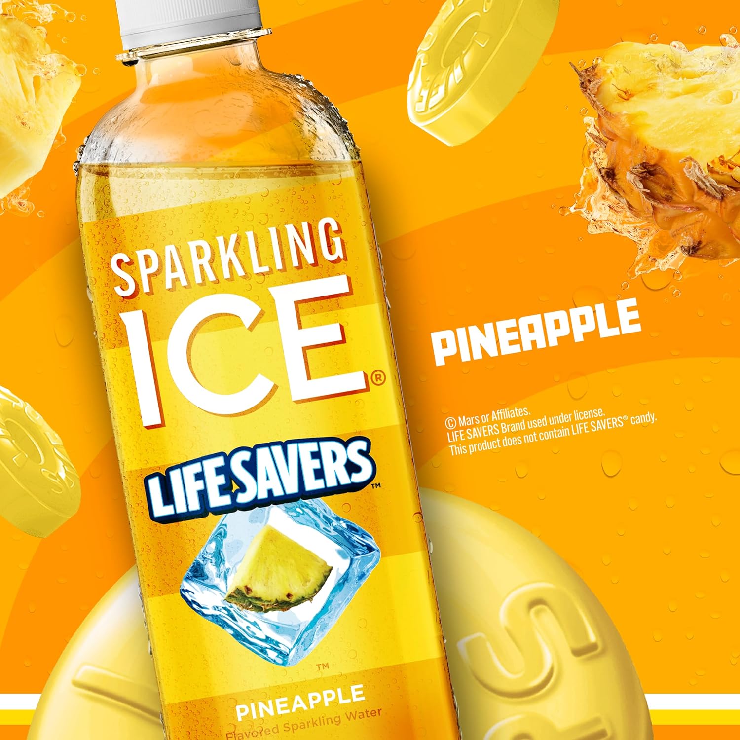 Sparkling Ice® LIFESAVERS™ Pineapple, Zero Sugar Flavored Sparkling Water, with Vitamins and Antioxidants, Low Calorie Beverage, 17 fl oz Bottles (Pack of 12)