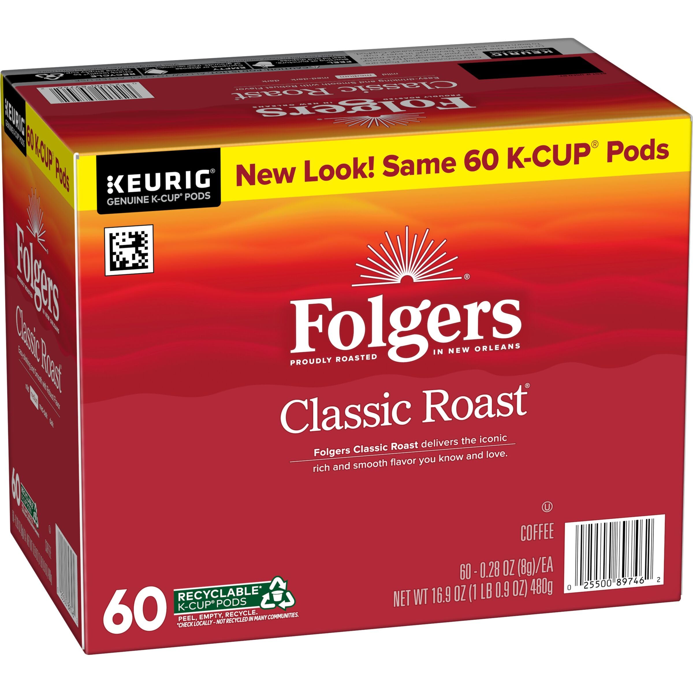 Folgers Classic Roast Medium Roast Coffee, 72 Keurig K-Cup Pods