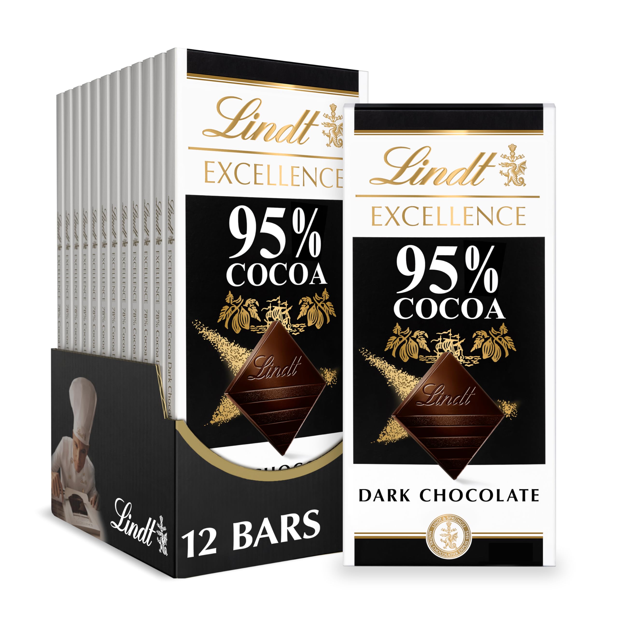 Lindt EXCELLENCE 85% Cocoa Dark Chocolate Bar, Dark Chocolate Candy, 3.5 oz. (12 Pack)