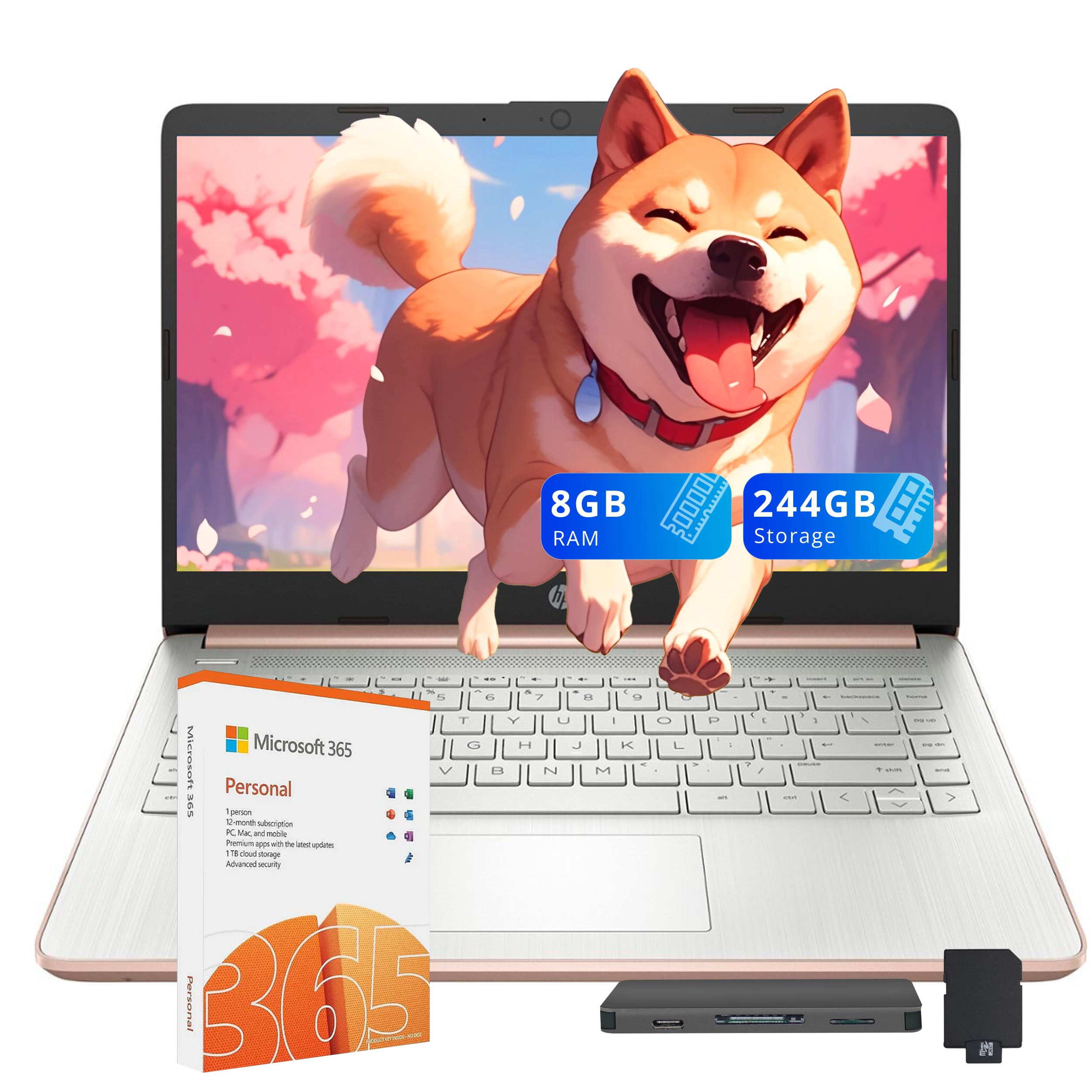 HP 14" HD Laptop, Windows 11, Intel Celeron Dual-Core Processor Up to 2.60GHz, 4GB RAM, 64GB SSD, Webcam, Dale Pink (Renewed)