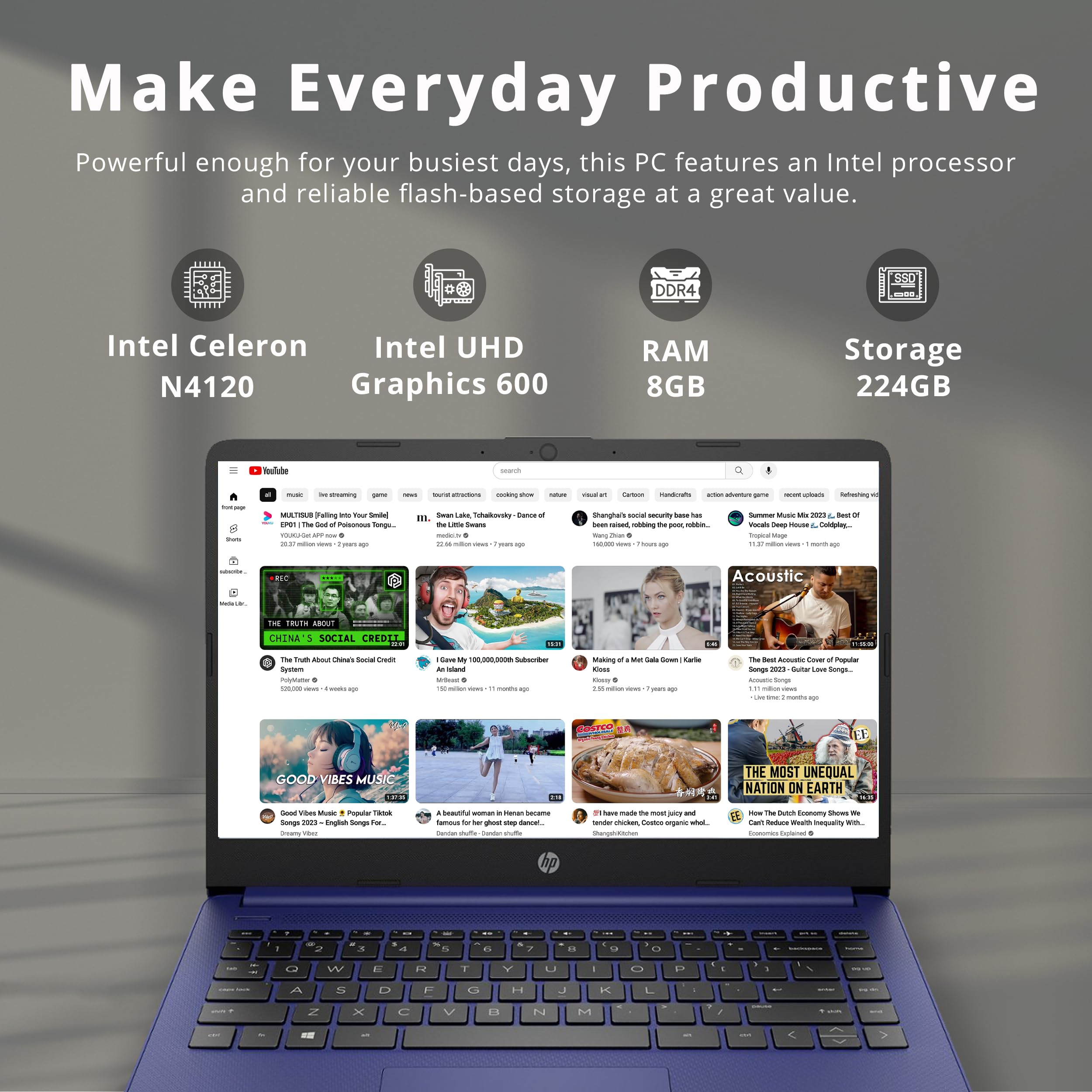 HP 14" HD Laptop, Windows 11, Intel Celeron Dual-Core Processor Up to 2.60GHz, 4GB RAM, 64GB SSD, Webcam, Dale Pink (Renewed)