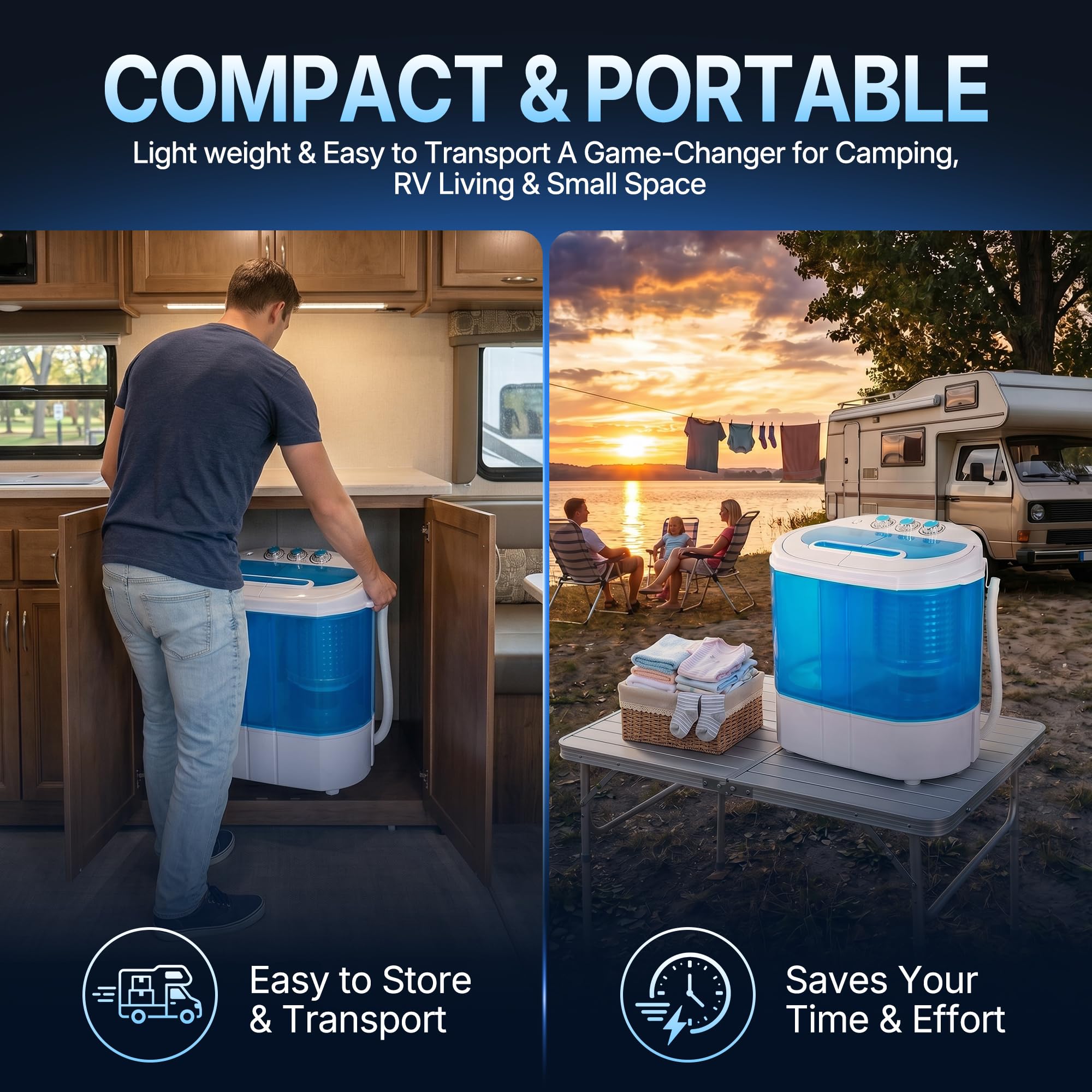 ZenStyle Portable Washer Compact Twin Tub 9.9 LB Mini Top Load Washing Machine Washer/Spinner w/ 6.57 FT Inlet Hose
