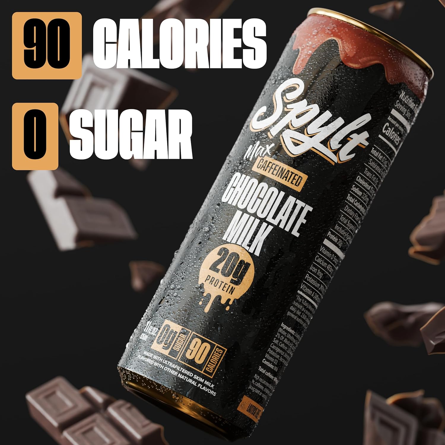 Spylt High Protein Vanilla Milkshake with 60mg Caffeine & 20g Protein - 90 Calories, Ready to Drink, Sugar Free, Lactose Free Milk, Perfect for Workout Recovery & Afternoon Pick Me Up - 12 Count