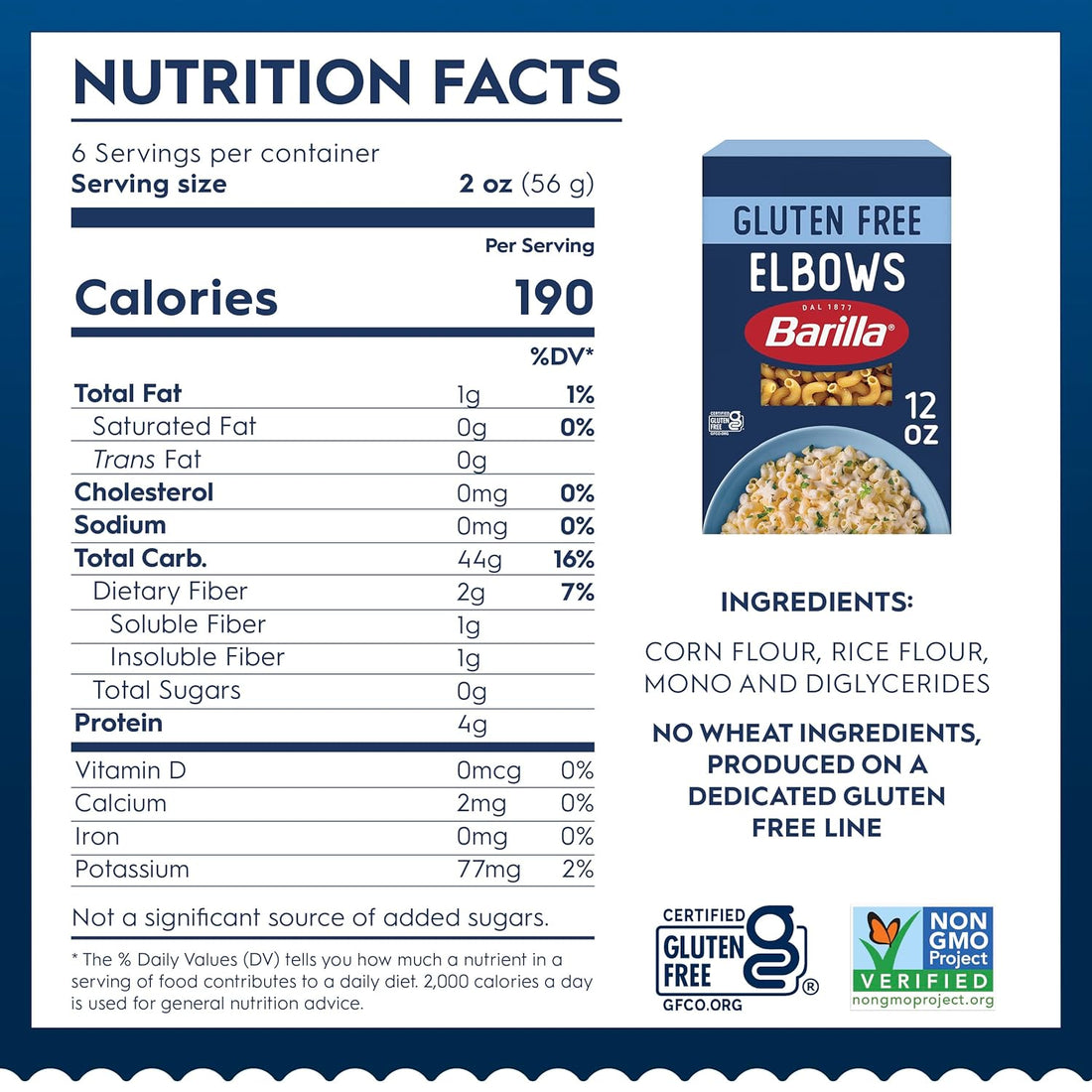 BARILLA Gluten Free Elbows Pasta, 12 Ounce (Pack of 8) - Non-GMO Gluten Free Pasta Made with Blend of Corn & Rice - Vegan Pasta