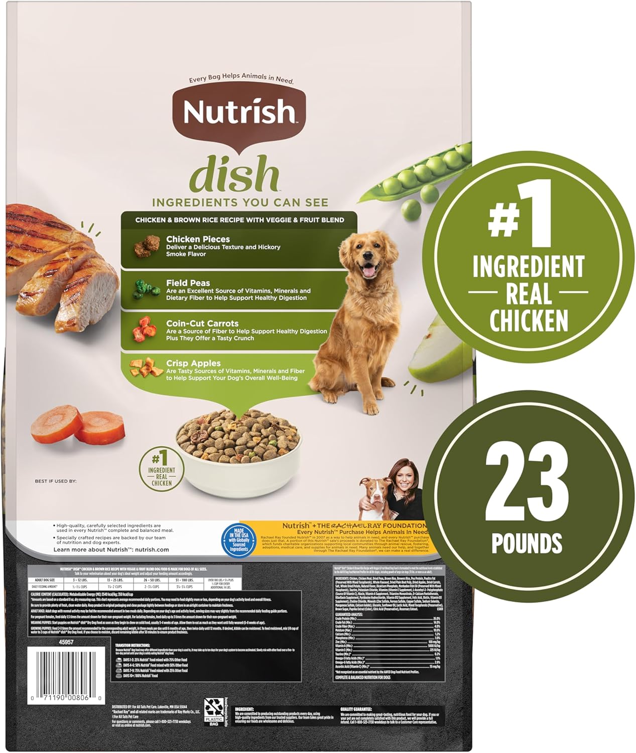 Rachael Ray Nutrish Dish Dry Dog Food Beef & Brown Rice Recipe With Veggie & Fruit Blend, 23 lb. Bag
