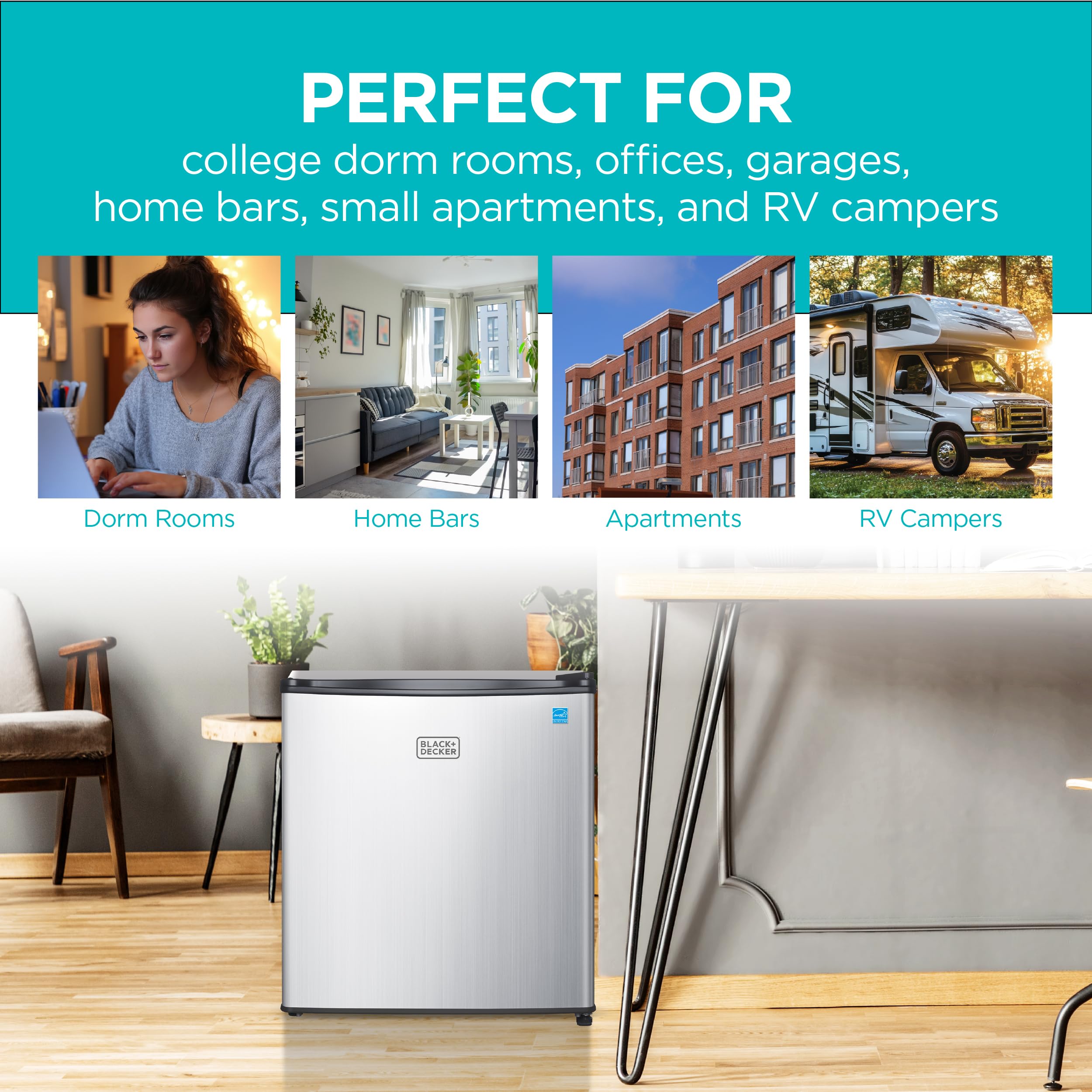 BLACK+DECKER 1.7 Cu. Ft. Compact Refrigerator, ENERGY STAR Certified, Single Door Mini Fridge with Chiller Compartment, Personal Fridge for Home or Dorm Room, R600a Refrigerant, BCRK17W, White