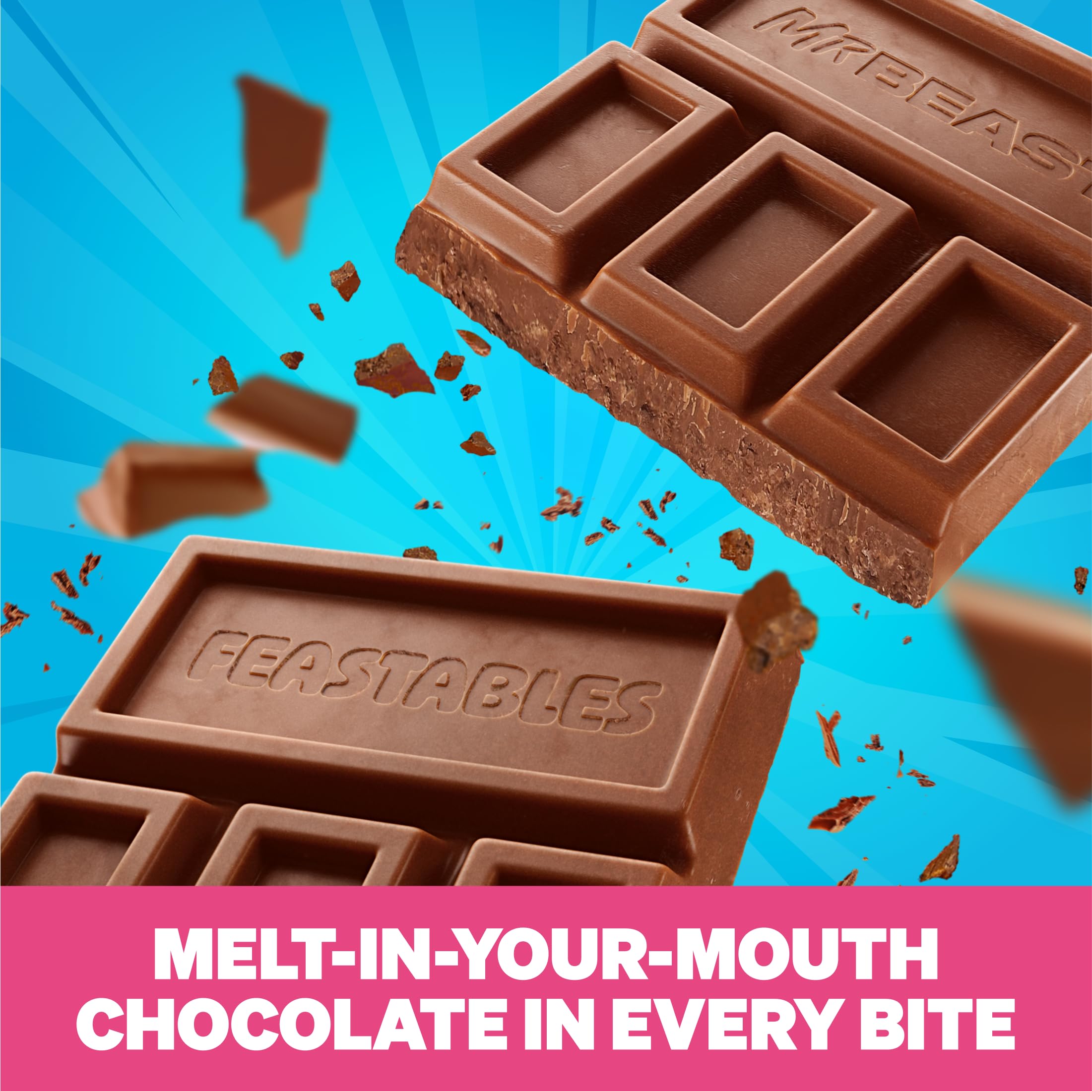 Feastables MrBeast Milk Chocolate Chocolate Bar, Full Size Bar for Adults & Kids, Candy Bars, Snacks, Gifts, or Dessert, Sweet & Creamy Fairtrade Cocoa, 1.24 Oz Each, 24 Count