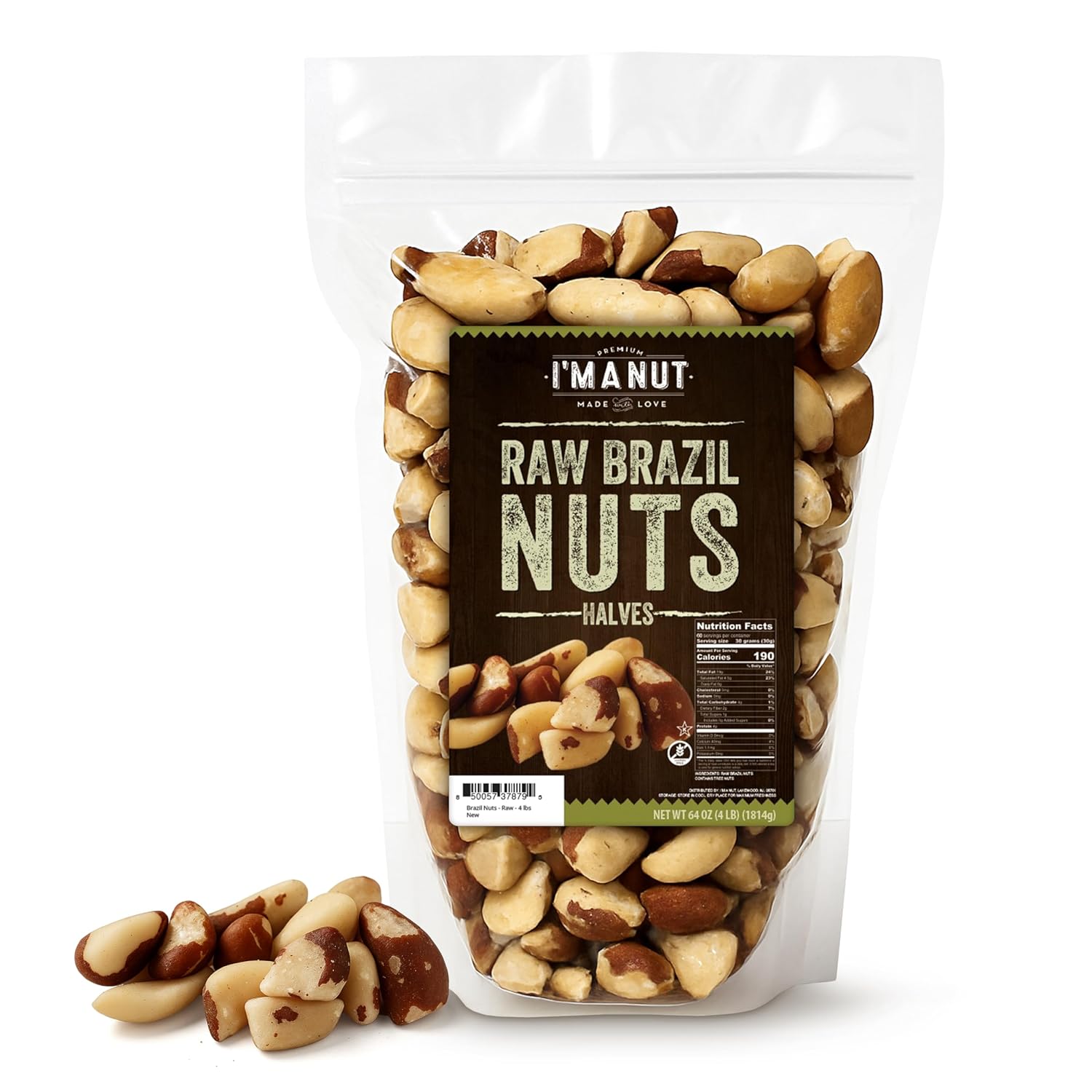 Premium Wild Harvested Raw Brazil Nuts, 1 lb (16oz) – High Selenium, Batch Tested Peanut & Gluten Free, Non-GMO, Kosher, Resealable Bag