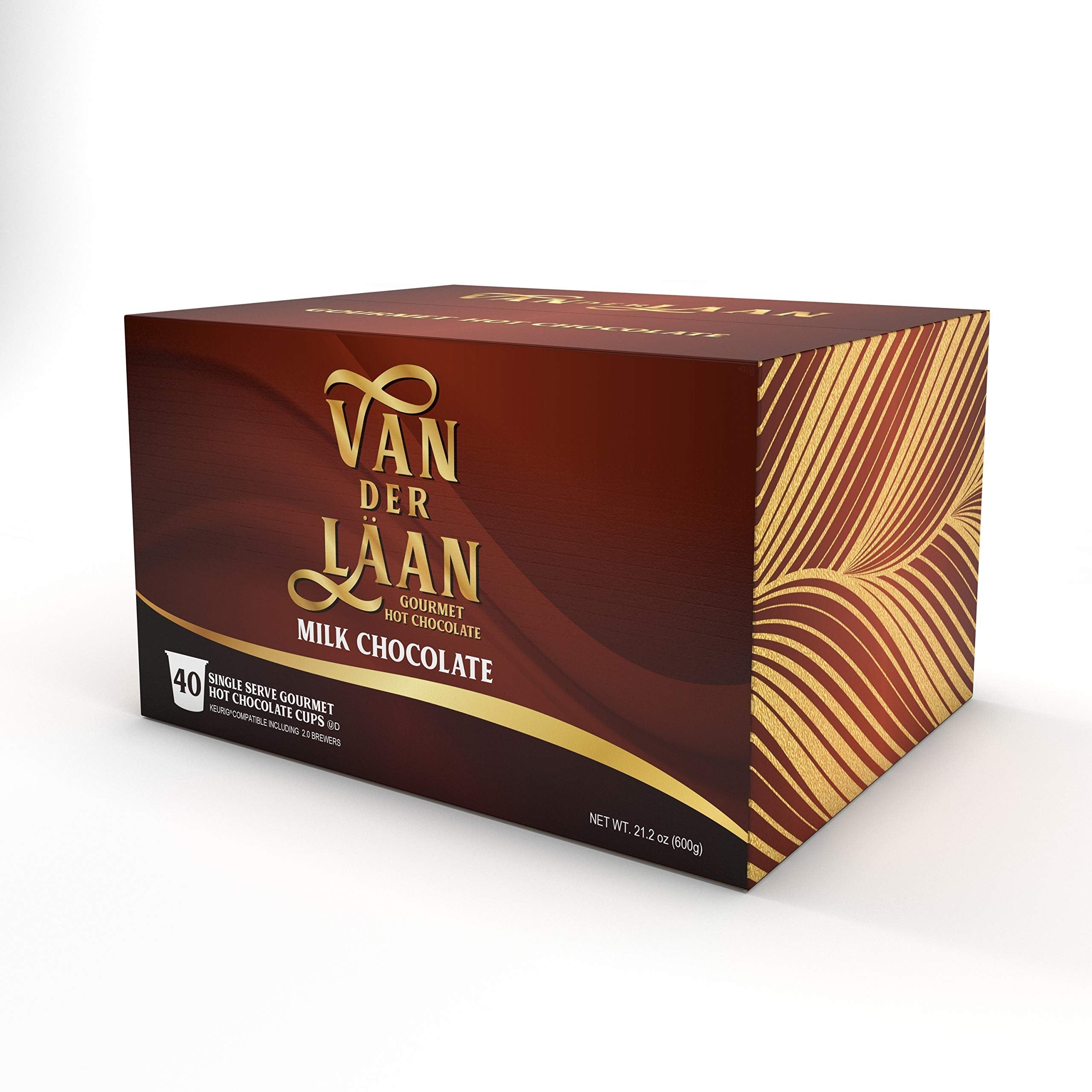 Van Der Laan Chocolate Hot Cocoa Pods, Dark Chocolate Gourmet Dutch Chocolate Compatible with K Cup Brewers Including 2.0, 40 Count