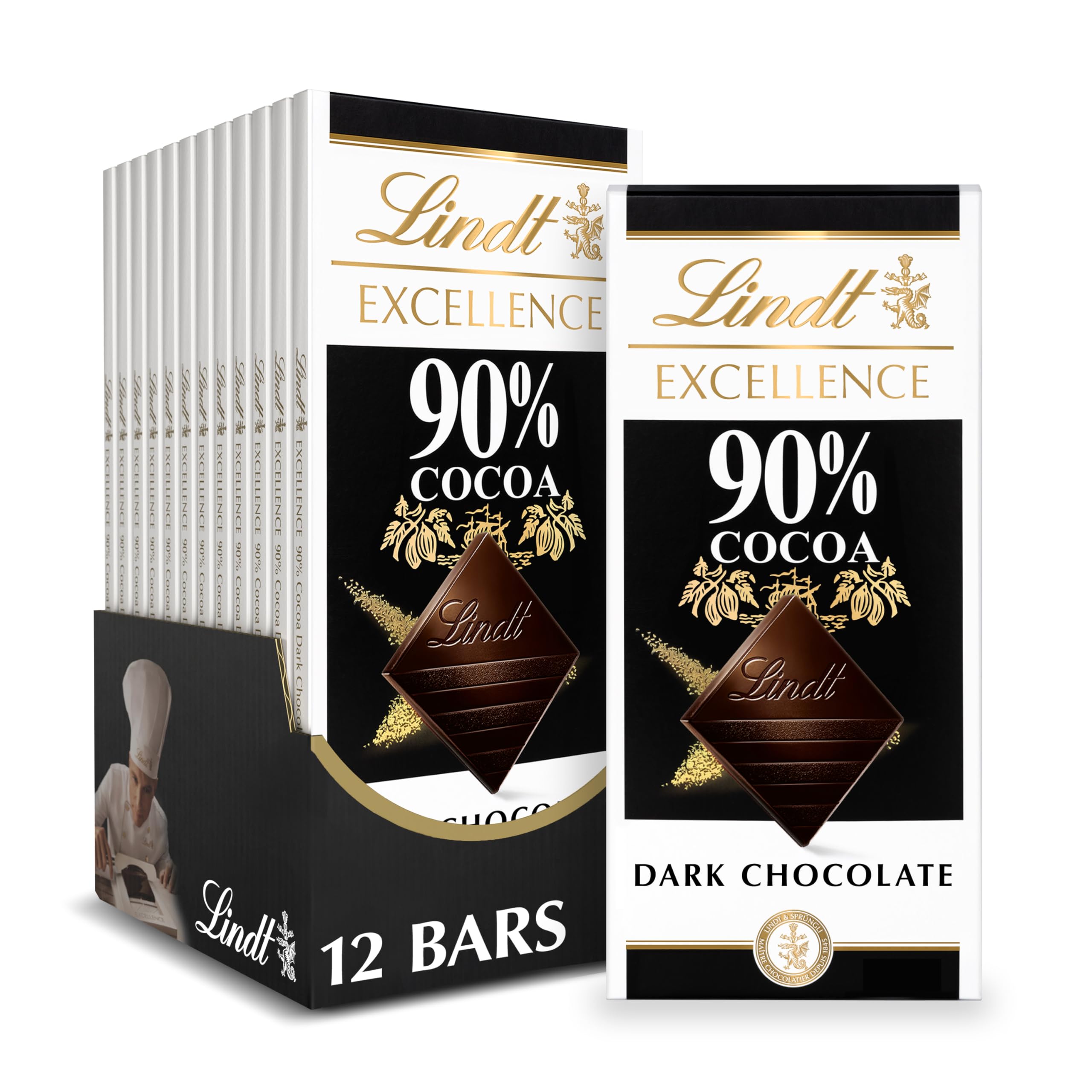 Lindt EXCELLENCE 85% Cocoa Dark Chocolate Bar, Dark Chocolate Candy, 3.5 oz. (12 Pack)