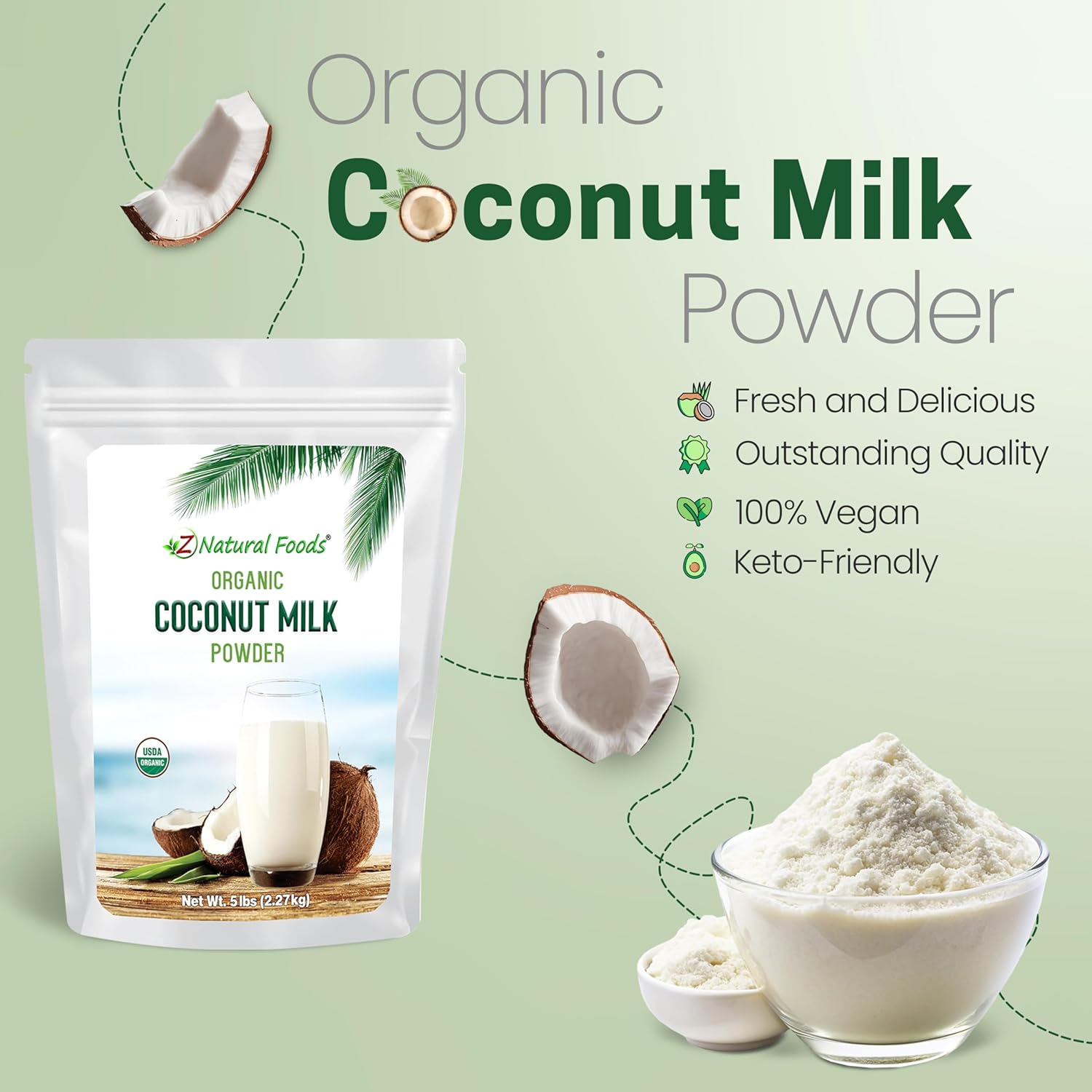 Z Natural Foods Premium Whole Milk Powder - Powdered Milk for Baking, Cooking, Drinks - Dry Milk Powder, Pasteurized, Non-GMO, Gluten-Free, Kosher-Certified, 5 lbs