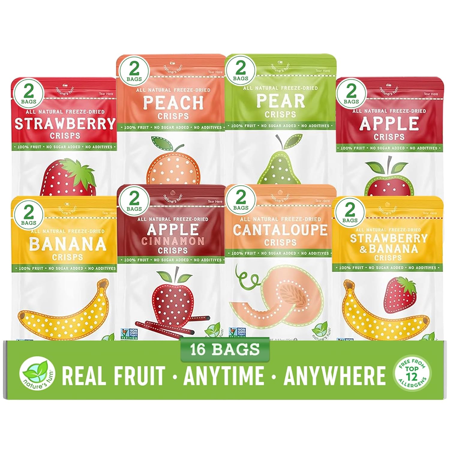 Nature’s Turn Freeze-Dried Strawberry Crisps – Healthy, Gluten-Free, Crispy & Delicious, Plant-Based Snack, Ideal for Cereal, Smoothies, School Lunches, & On-the-Go, Bags of 12 (0.53 oz Each)