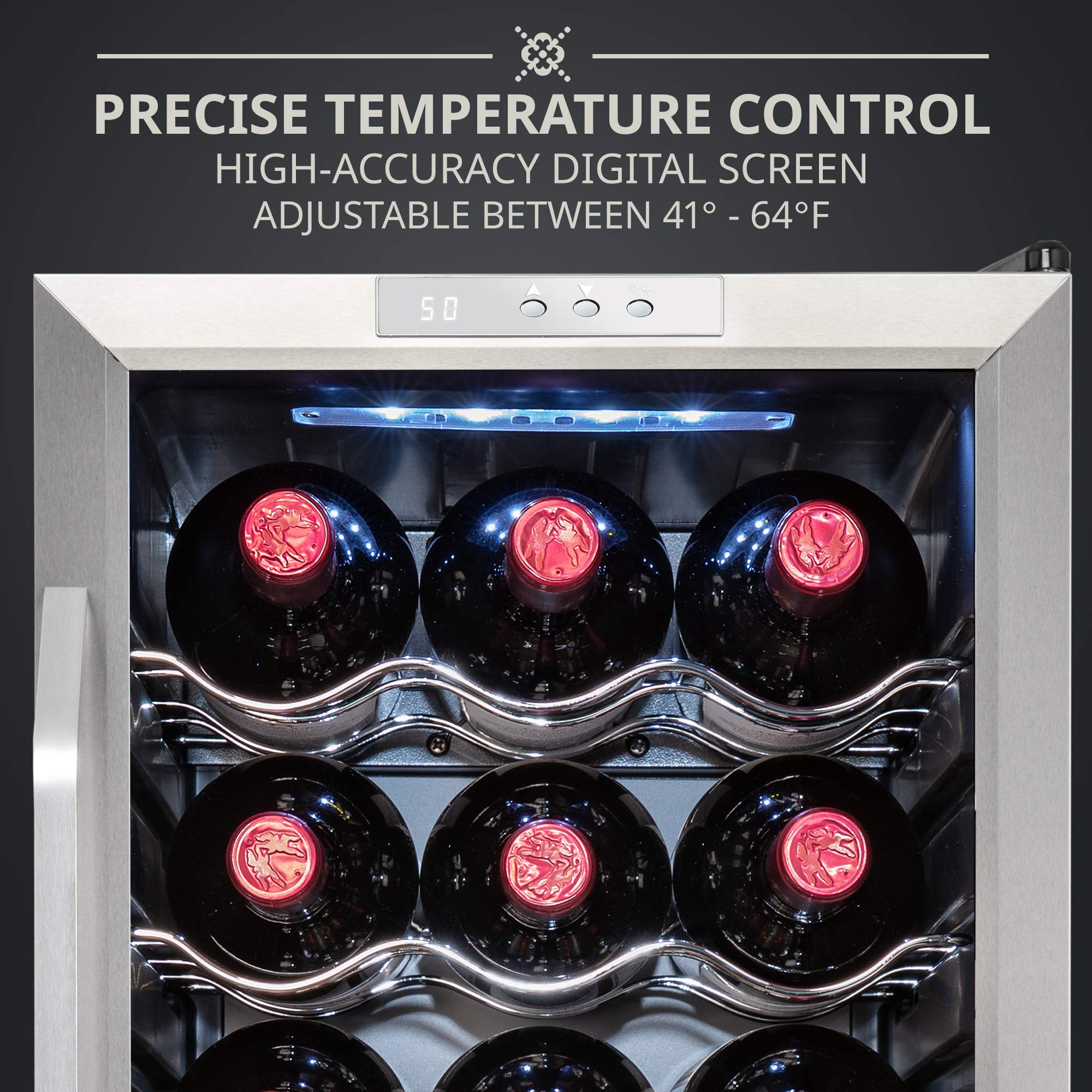 Ivation 18 Bottle Compressor Wine Cooler Refrigerator w/Lock, Large Freestanding Wine Cellar For Red, White, Champagne or Sparkling Wine, 41f-64f Digital Temperature Control Fridge Glass Door Black