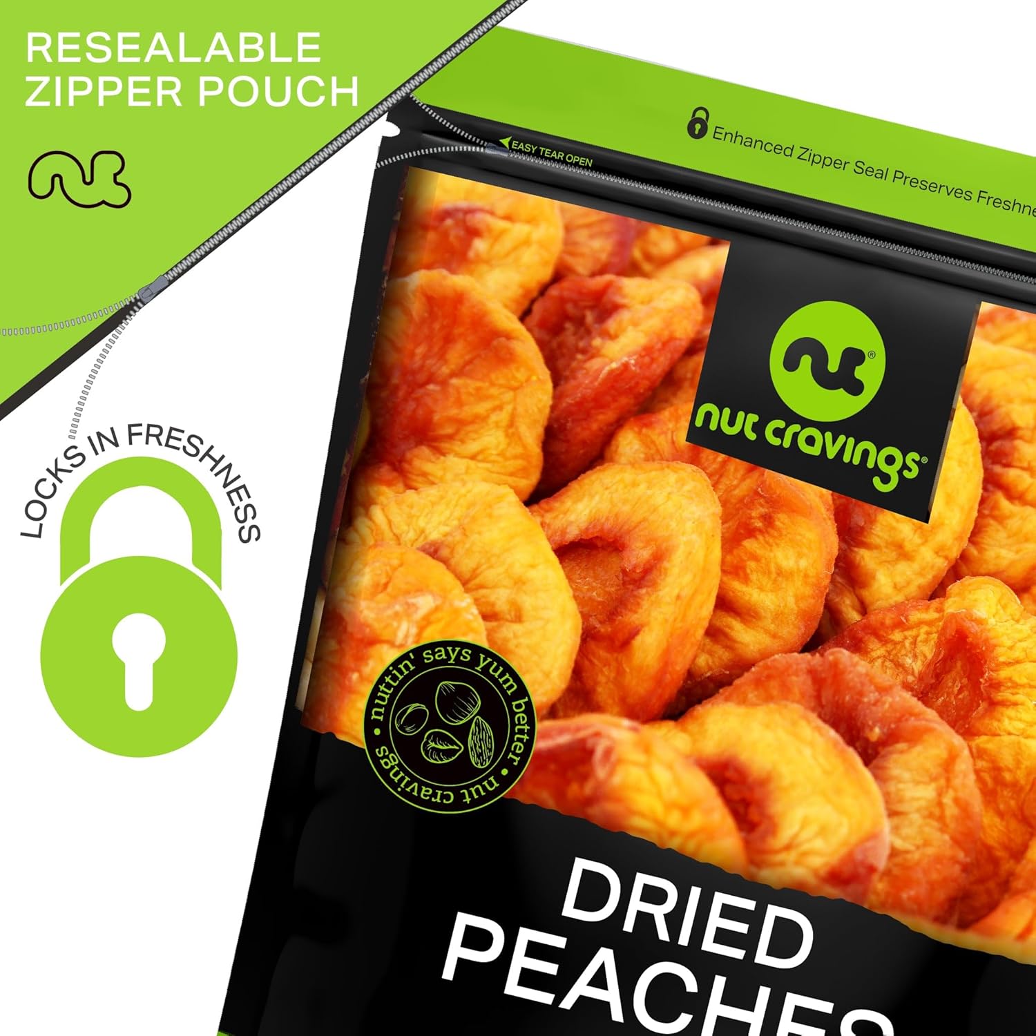 NUT CRAVINGS - Dried California Peaches, No Sugar Added, Unsweetened (16oz, 1 LB) Sweet Healthy Snack, Vegan, Kosher, Resealable Bag