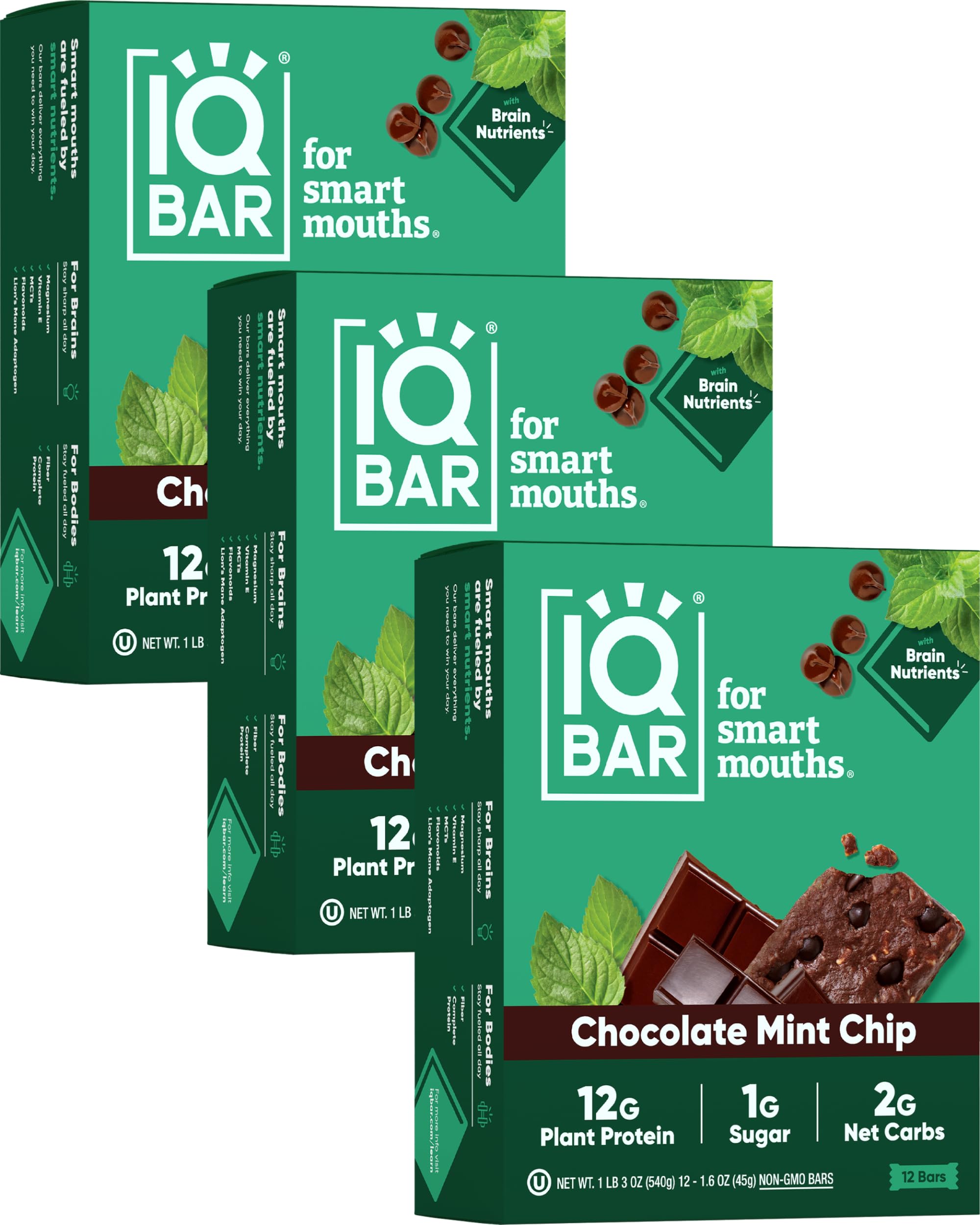 IQBAR Brain and Body Plant Protein Bars - Chocolate Lovers Variety - 36-Count - Keto, Vegan, Low Carb, High Fiber, Gluten Free, Dairy Free, Low Sugar Snack with Nutrients for Focus, Energy, Meal Replacement