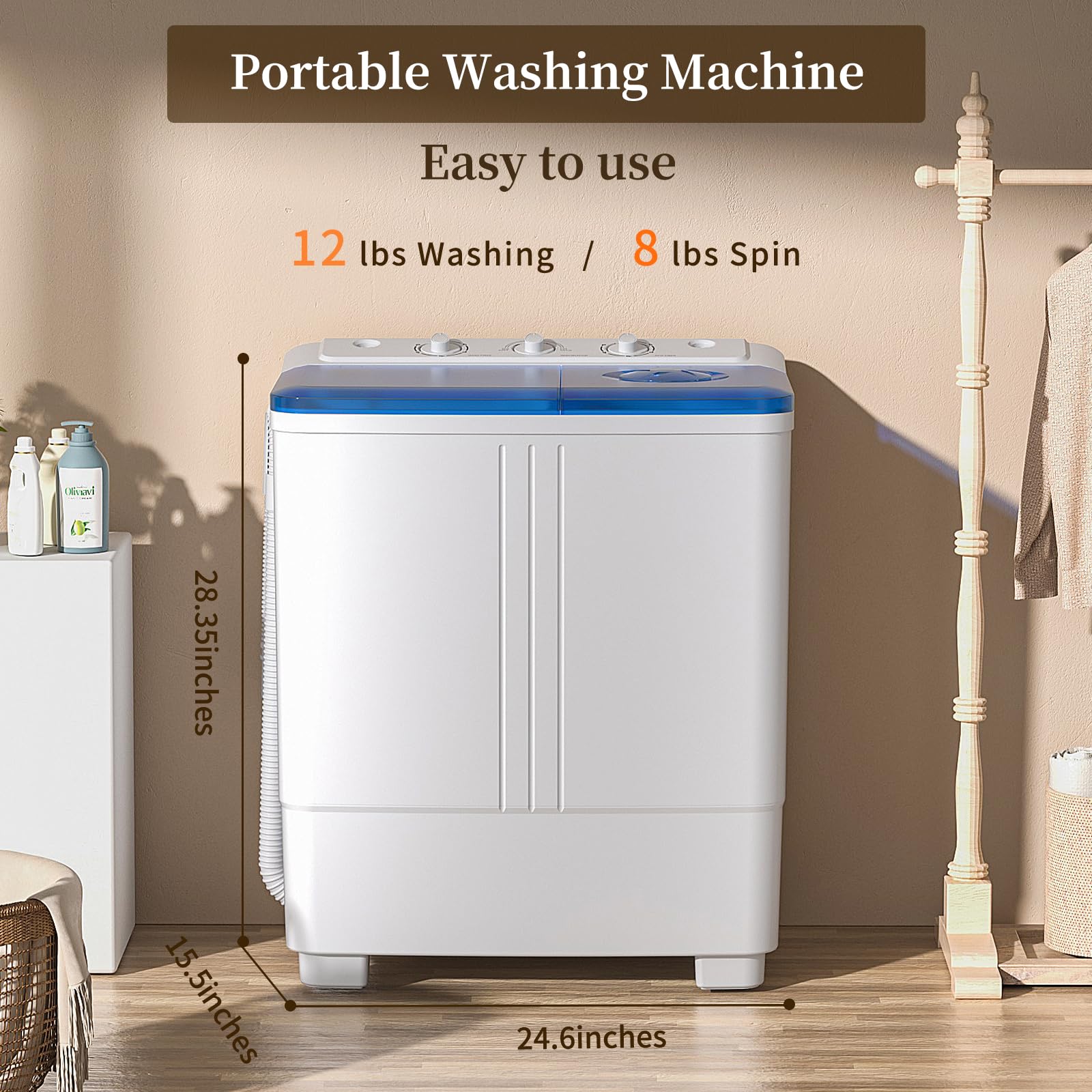 VCJ Portable Washing Machine, Twin Tub Washing Machine Laundry Compact Washer spinner Combo with 14lbs capacity, 9Lbs Washer and 5Lbs Spinner dryer for Apartments RVs and Dorms