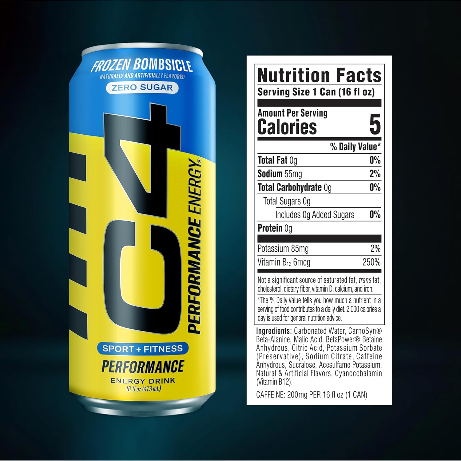 C4 Energy Carbonated Zero Sugar Energy Drink, Sparkling Frozen Bombsicle, 16 Fl Oz (Pack of 12)