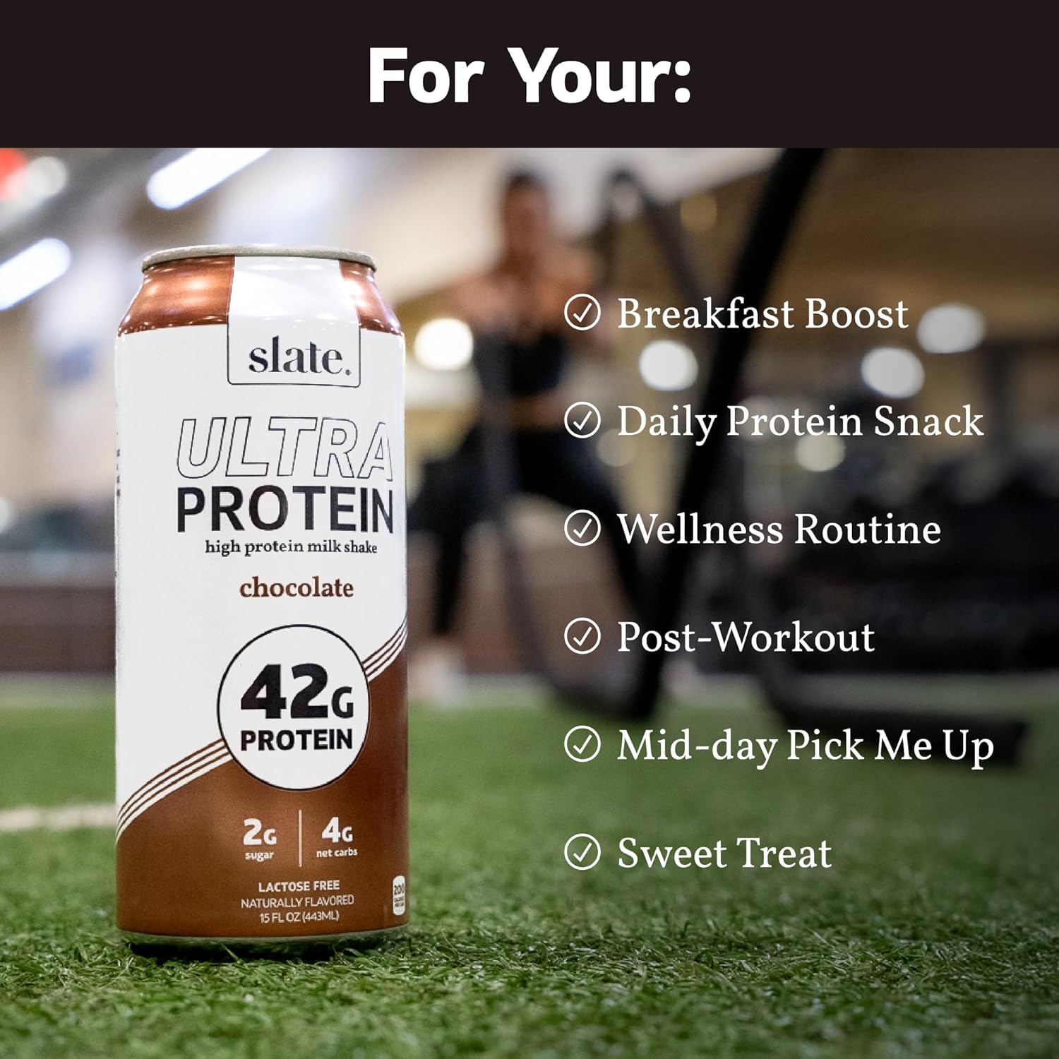 Slate Milk - Ultra Protein Shake - Vanilla - 42g Protein, 1g Sugar, 180 Calories, 1g Net Carbs - Lactose Free, No Added Sugar - Made with Ultra Filtered Milk - Breakfast Boost, Post Workout - 15 fl oz, 12 Cans