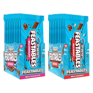 Feastables MrBeast Combo Pack, King Size Milk Chocolate & Milk Crunch Bars, 10 Each, Candy Bars for Adults & Kids, Candy Bar for Snacks, Gifts, or Dessert, Fairtrade Cocoa, 2.1 Oz Each, 20 Count