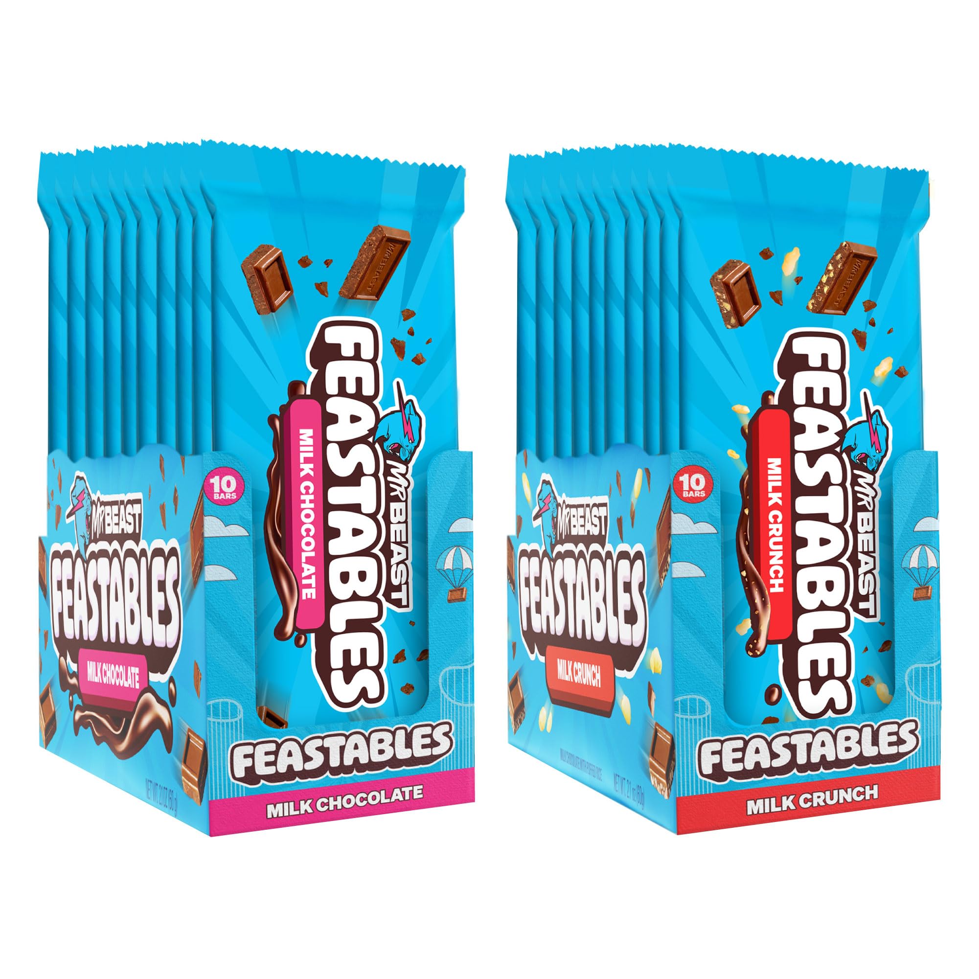 Feastables MrBeast Milk & Cookies Pack, King Size Milk Chocolate & Cookies & Creme Bars, 10 Each, Candy Bars for Adults & Kids as Snacks, Gifts, or Dessert, Fairtrade Cocoa, 2.1 Oz Each, 20 Count