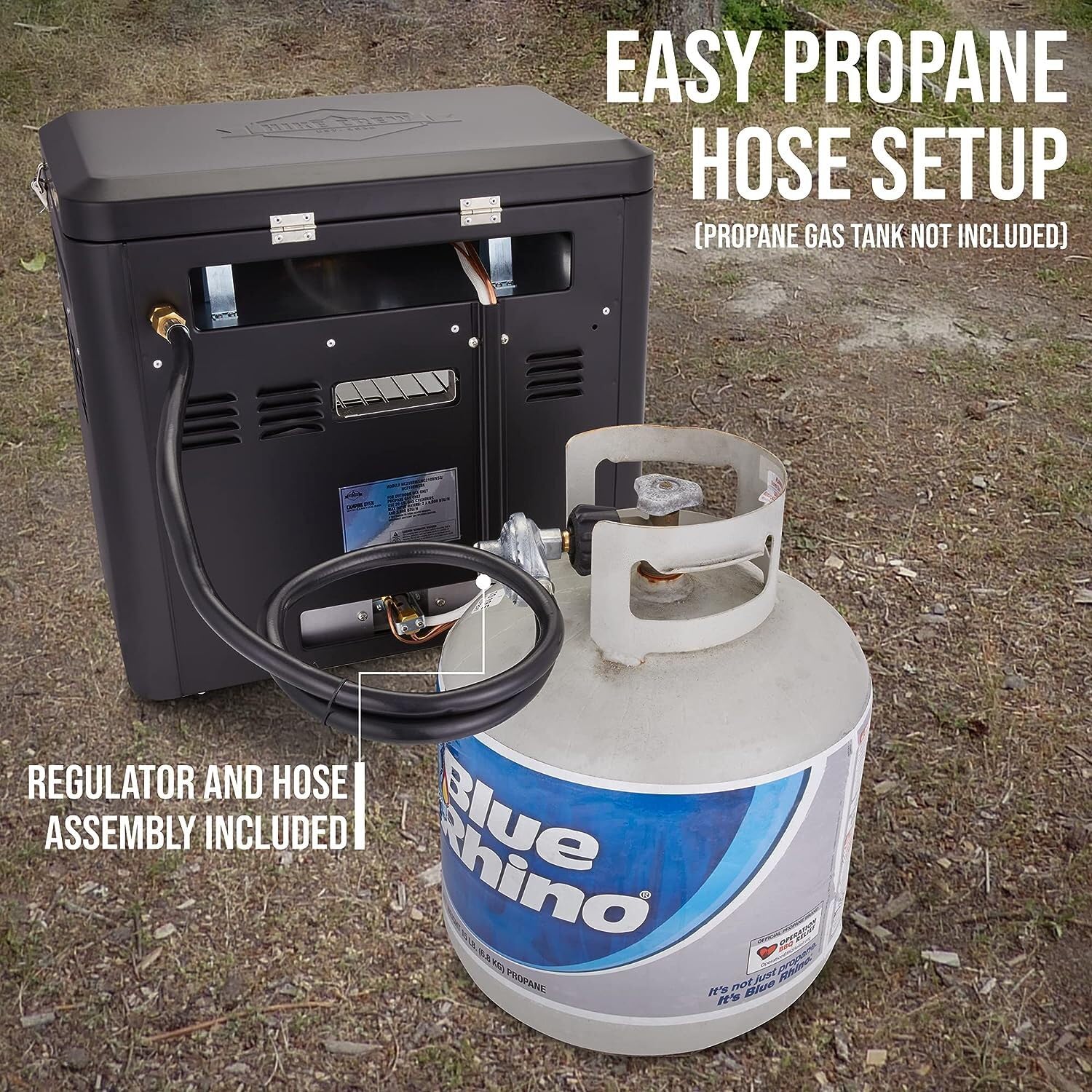 Hike Crew Outdoor Gas Camping Oven w/Carry Bag | CSA Approved Portable Propane-Powered 2-Burner Stove & Oven | Auto Ignition, Overheat Safety Shutoff, Built-In Thermometer | Hose & Regulator Included