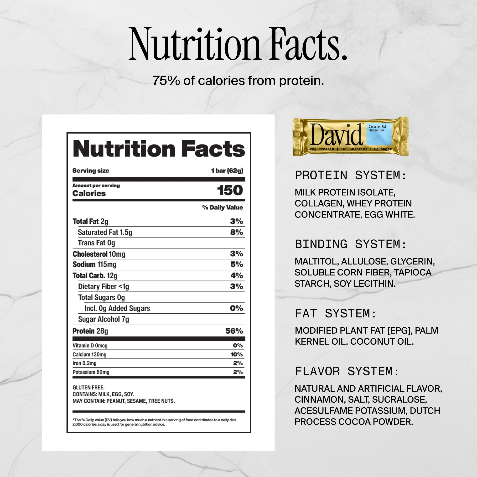 David High Protein Bars No Sugar - Sugar Free Protein Bars, Low Carb, Gluten Free - 28g of Protein, 150 Calories - David Bar On-The-Go Snack - Peanut Butter Chocolate Chunk Flavor, Pack of 12
