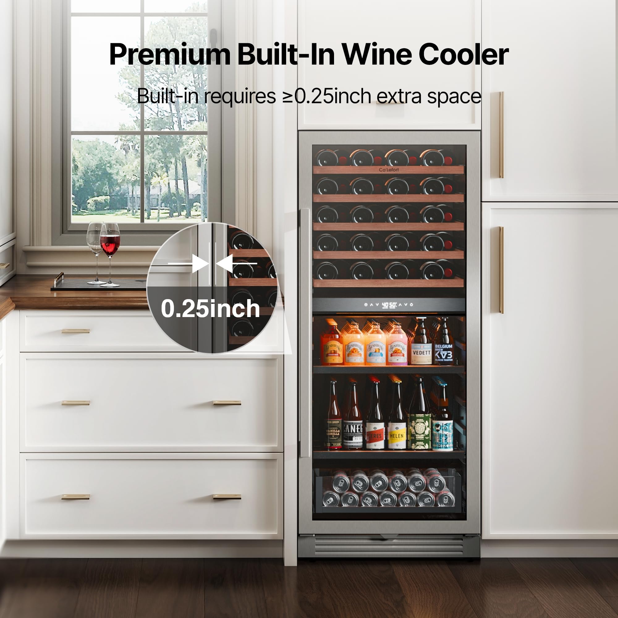 Ca'Lefort 15 Inch Wine Fridge, 33 Bottle Wine Cooler Refrigerator, 40-65°F Wine Refrigerator Glass Door, 3 LED Wine Fridge, Built-in or Freestanding Fridge for Home/Bar/Kitchen (3.0 cu.ft)