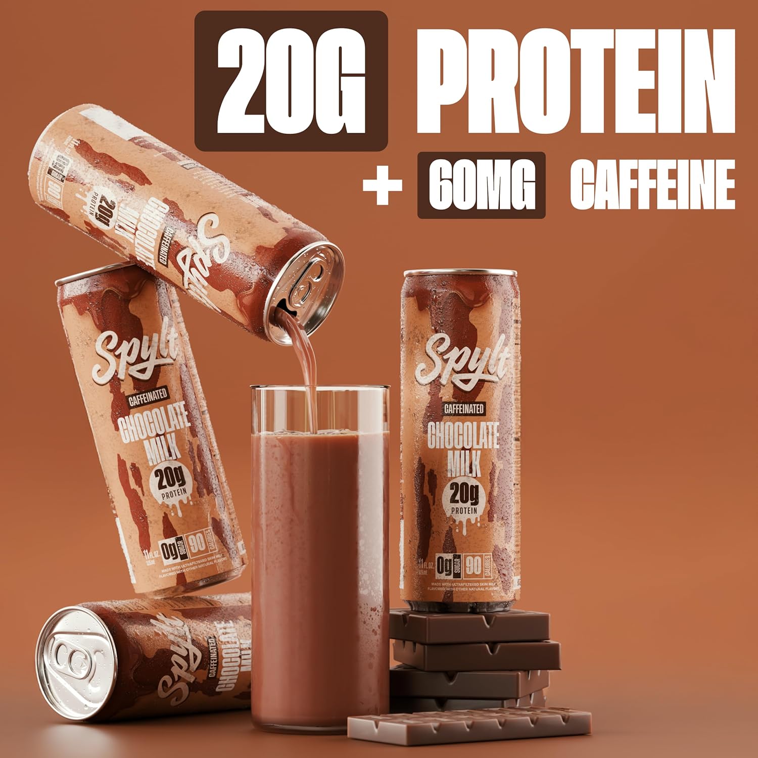 Spylt High Protein Vanilla Milkshake with 60mg Caffeine & 20g Protein - 90 Calories, Ready to Drink, Sugar Free, Lactose Free Milk, Perfect for Workout Recovery & Afternoon Pick Me Up - 12 Count