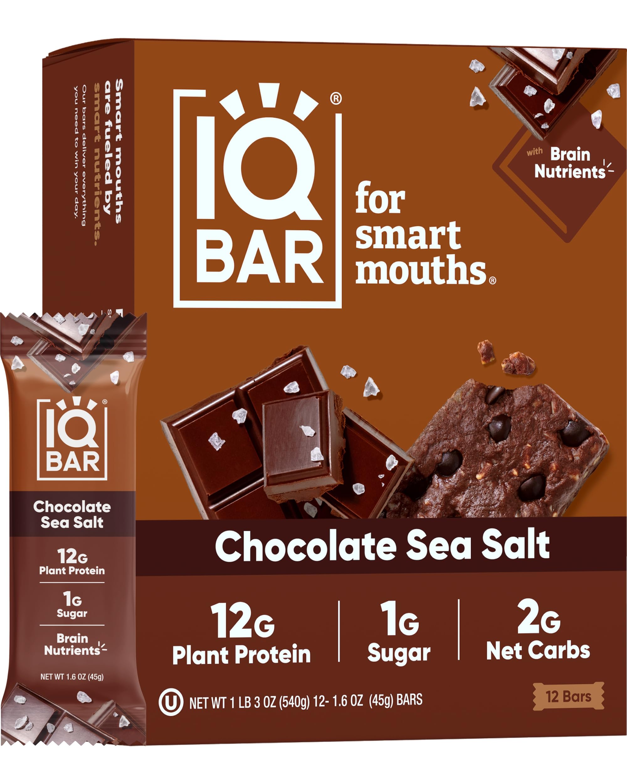 IQBAR Brain and Body Plant Protein Bars - Chocolate Lovers Variety - 36-Count - Keto, Vegan, Low Carb, High Fiber, Gluten Free, Dairy Free, Low Sugar Snack with Nutrients for Focus, Energy, Meal Replacement