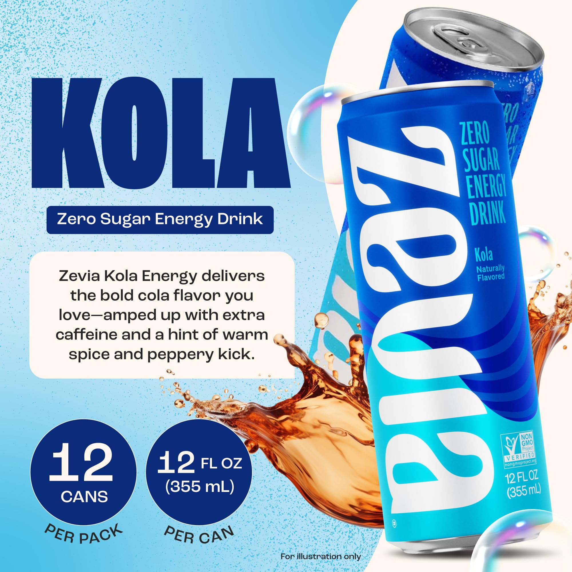 Zevia Zero Sugar Energy Drink, Classic Variety Pack, 12 oz Cans (12-Pack) – Naturally Sweetened, Non-GMO Project Verified, Gluten-Free, Vegan