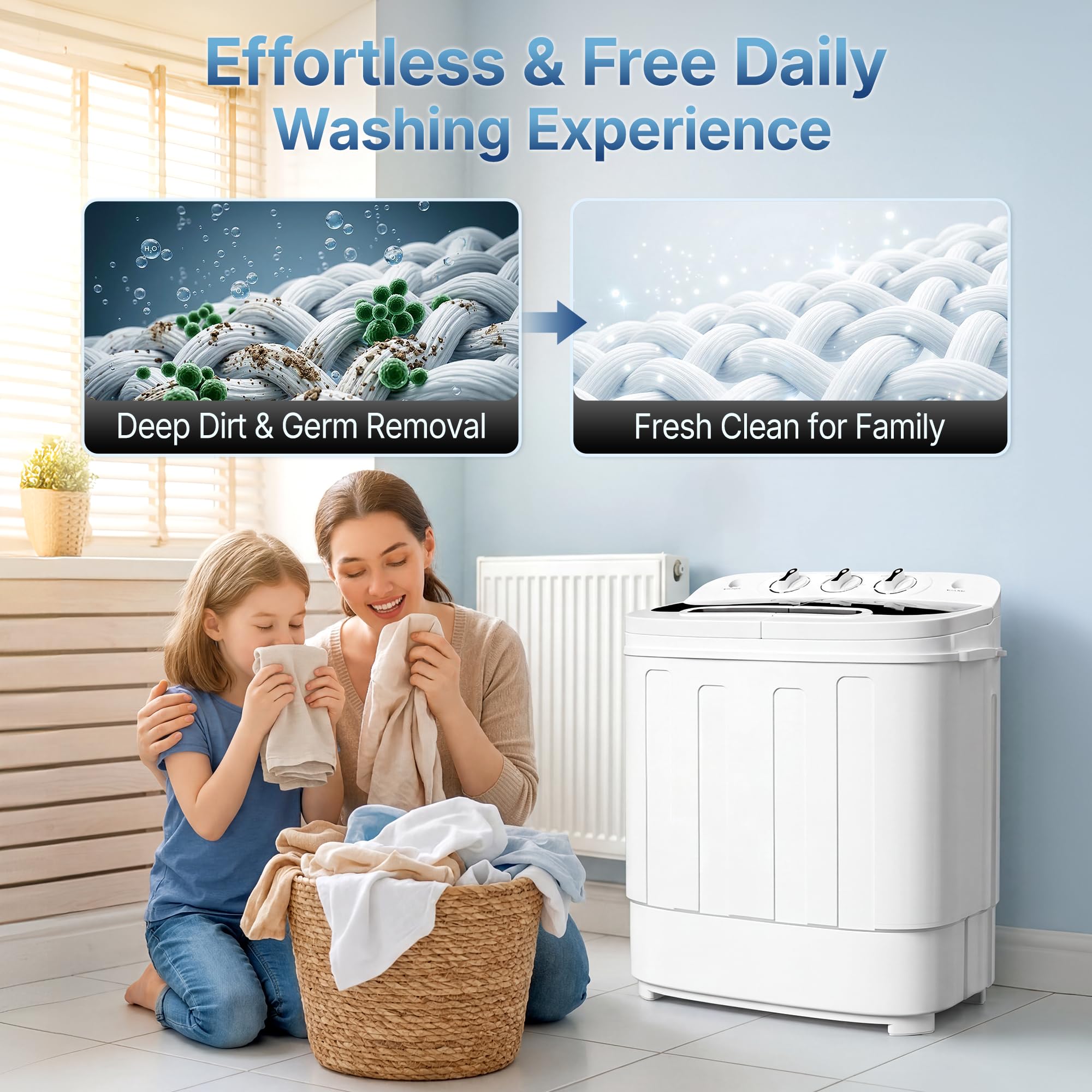 SUPER DEAL Compact Mini Twin Tub Washing Machine 13lbs Capacity Portable Washer Wash and Spin Cycle Combo, Built-in Gravity Drain for Camping, Apartments, Dorms, College, RV’s and Small Spaces