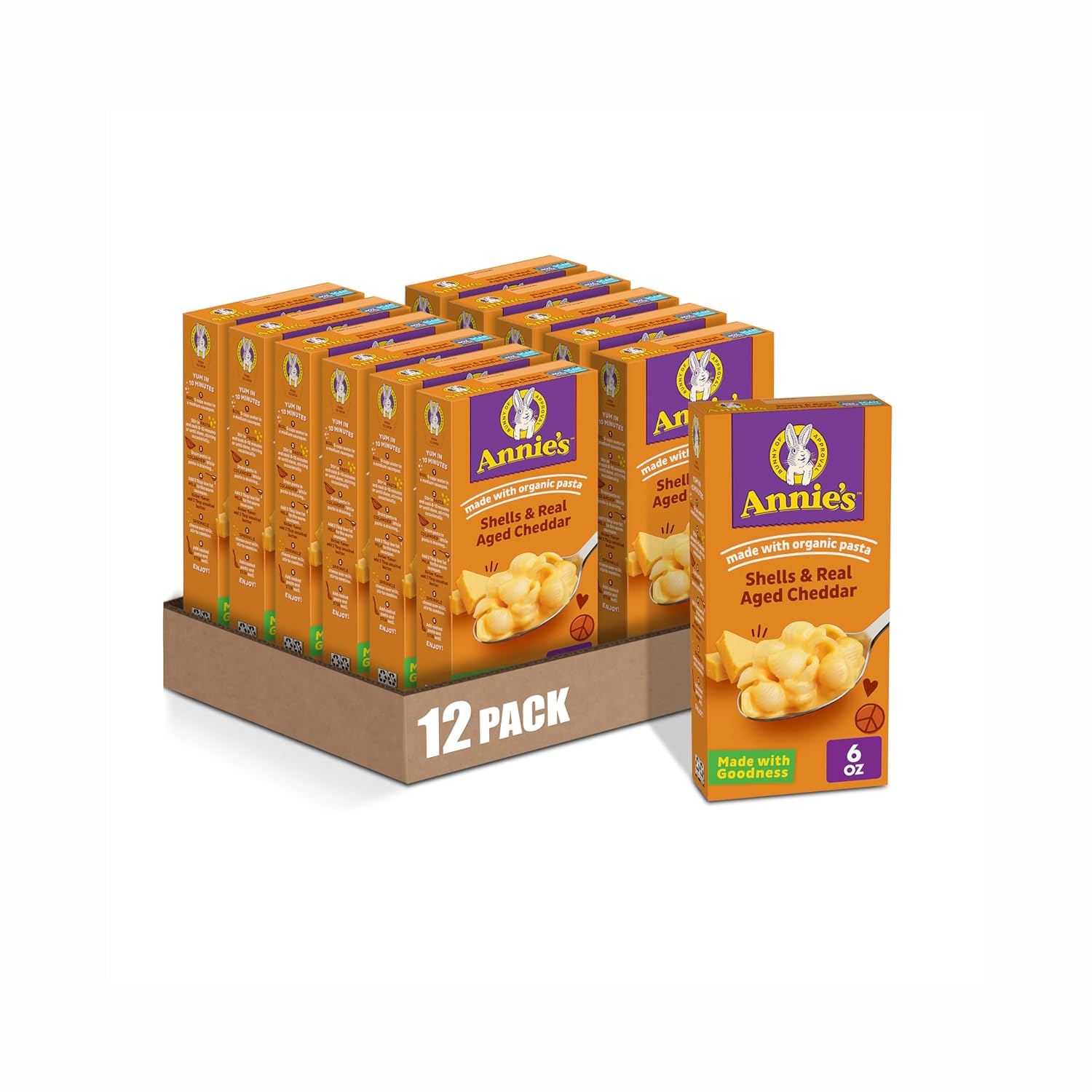Annie's Shells and White Cheddar, Made with Organic Pasta and Real Cheese, 6 oz (Pack of 12)