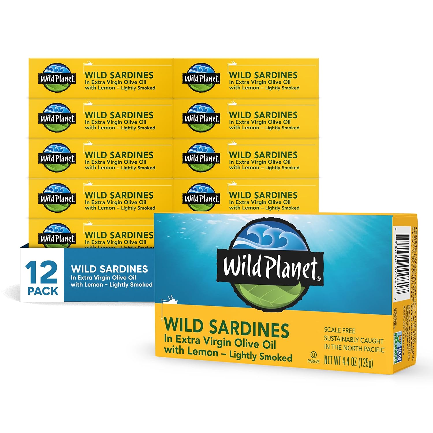 Wild Planet Wild Sardines in Water, No Salt Added, Tinned Fish, Non-GMO, Sustainable 4.4 Ounce , (Pack of 12)