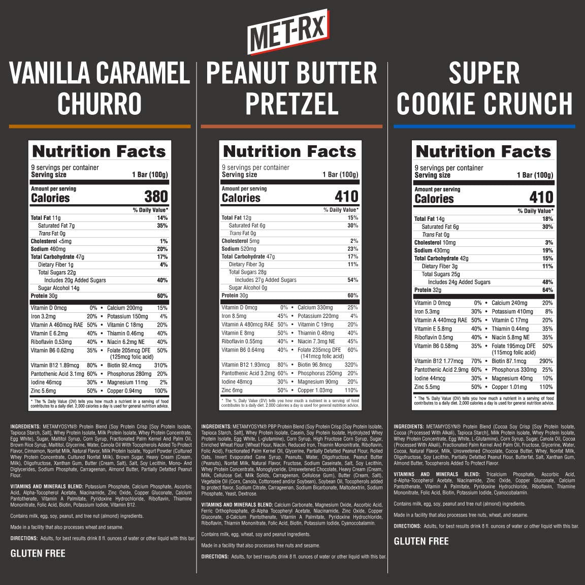 MET-Rx Big 100 Protein Bar, Meal Replacement Bar, 32G Protein, Super Cookie Crunch, 9 Bars (Pack of 1)