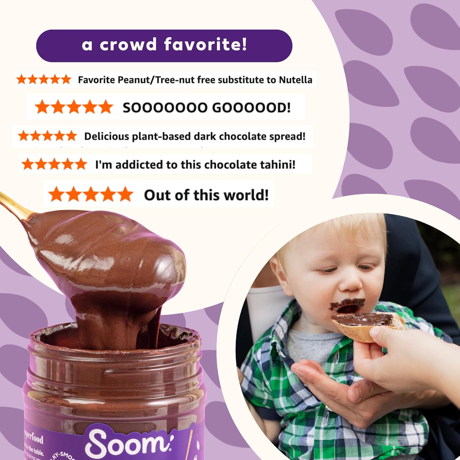 Soom Foods Chocolate Sesame Spread - 12oz (2 Pack) | Made with 3 Ingredients, Low Sugar, Dairy-Free, No Nuts, No Gluten, Palm Oil-Free | 5g Protein | Better for You Chocolate Tahini Spread