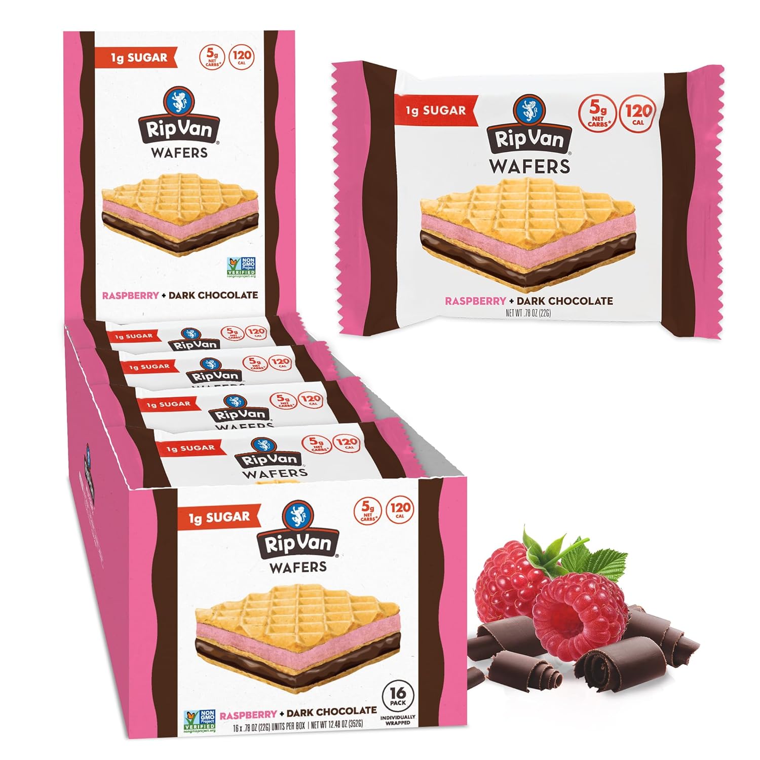 Rip Van Vanilla Keto Wafer Cookies, Healthy Vegan Snack, Non GMO, Low Carb, Low Sugar (1g), Low Calorie, 16 Count